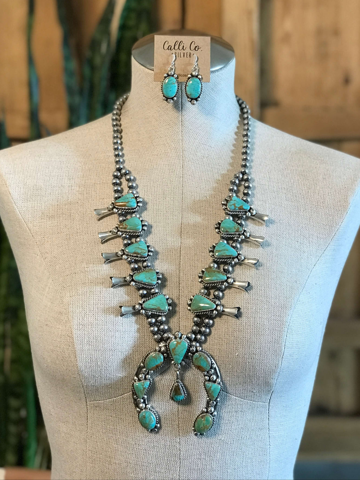 The Yellowridge Squash Blossom Necklace Set-Necklaces-Calli Co., Turquoise and Silver Jewelry, Native American Handmade, Zuni Tribe, Navajo Tribe, Brock Texas