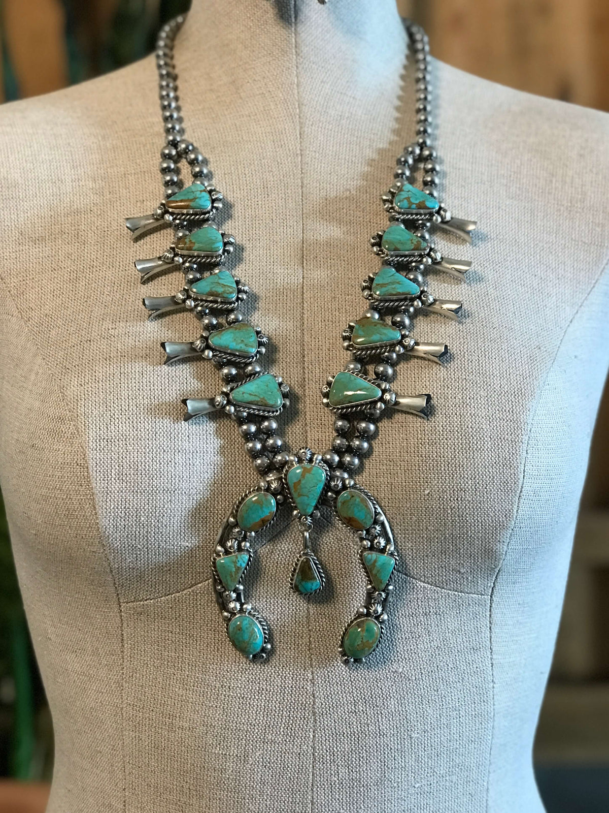 The Yellowridge Squash Blossom Necklace Set-Necklaces-Calli Co., Turquoise and Silver Jewelry, Native American Handmade, Zuni Tribe, Navajo Tribe, Brock Texas