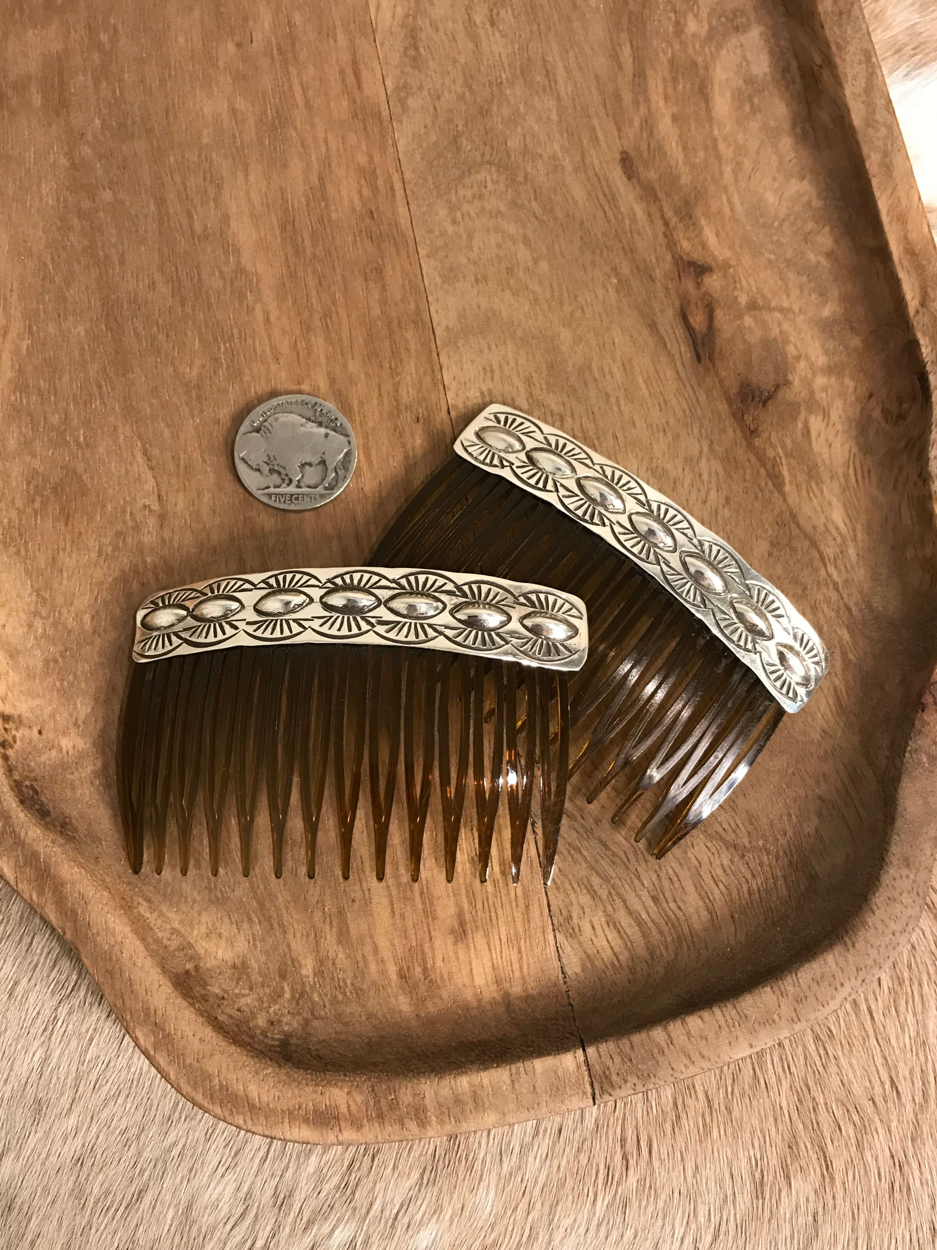 The Marietta Hair Combs-Hair Accessories-Calli Co., Turquoise and Silver Jewelry, Native American Handmade, Zuni Tribe, Navajo Tribe, Brock Texas