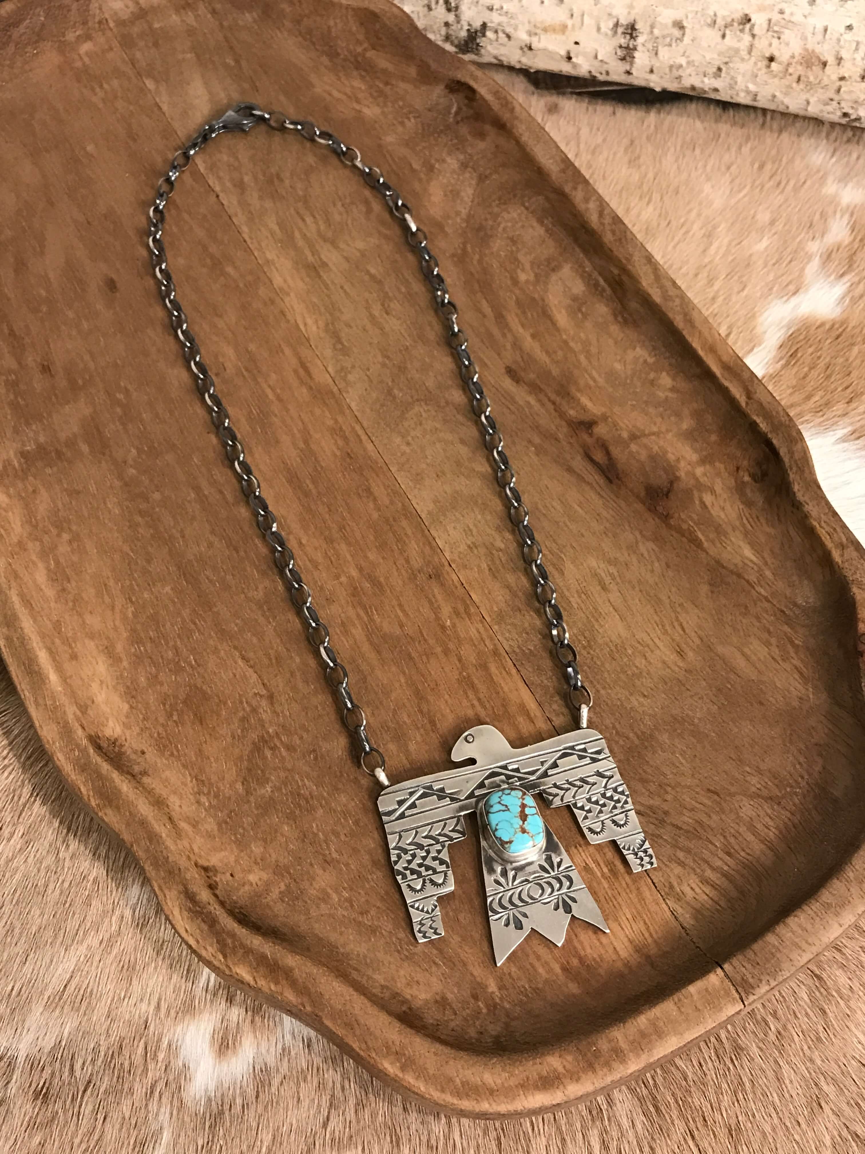 The Tahoka Thunderbird Necklace, 5-Necklaces-Calli Co., Turquoise and Silver Jewelry, Native American Handmade, Zuni Tribe, Navajo Tribe, Brock Texas