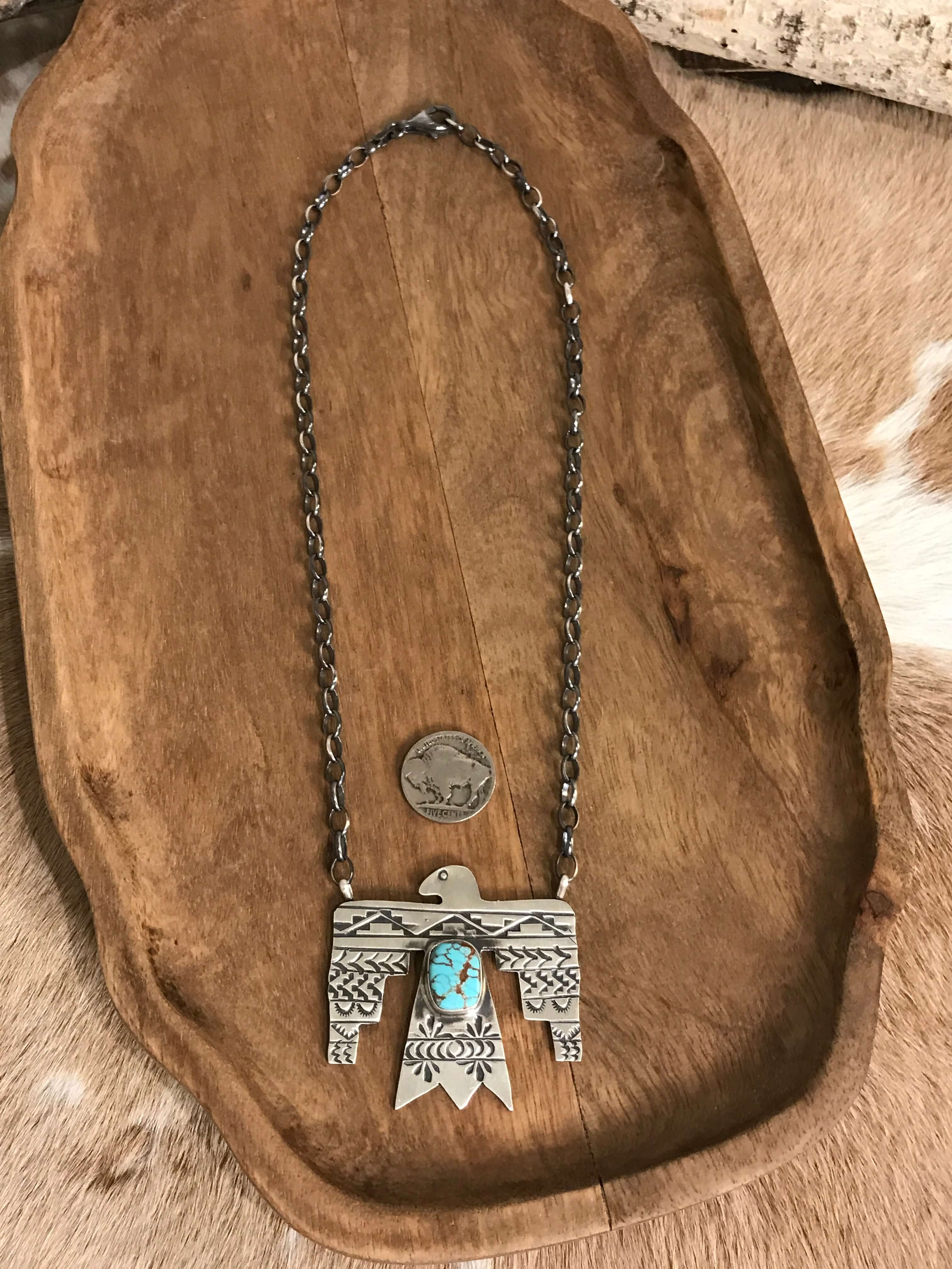 The Tahoka Thunderbird Necklace, 5-Necklaces-Calli Co., Turquoise and Silver Jewelry, Native American Handmade, Zuni Tribe, Navajo Tribe, Brock Texas