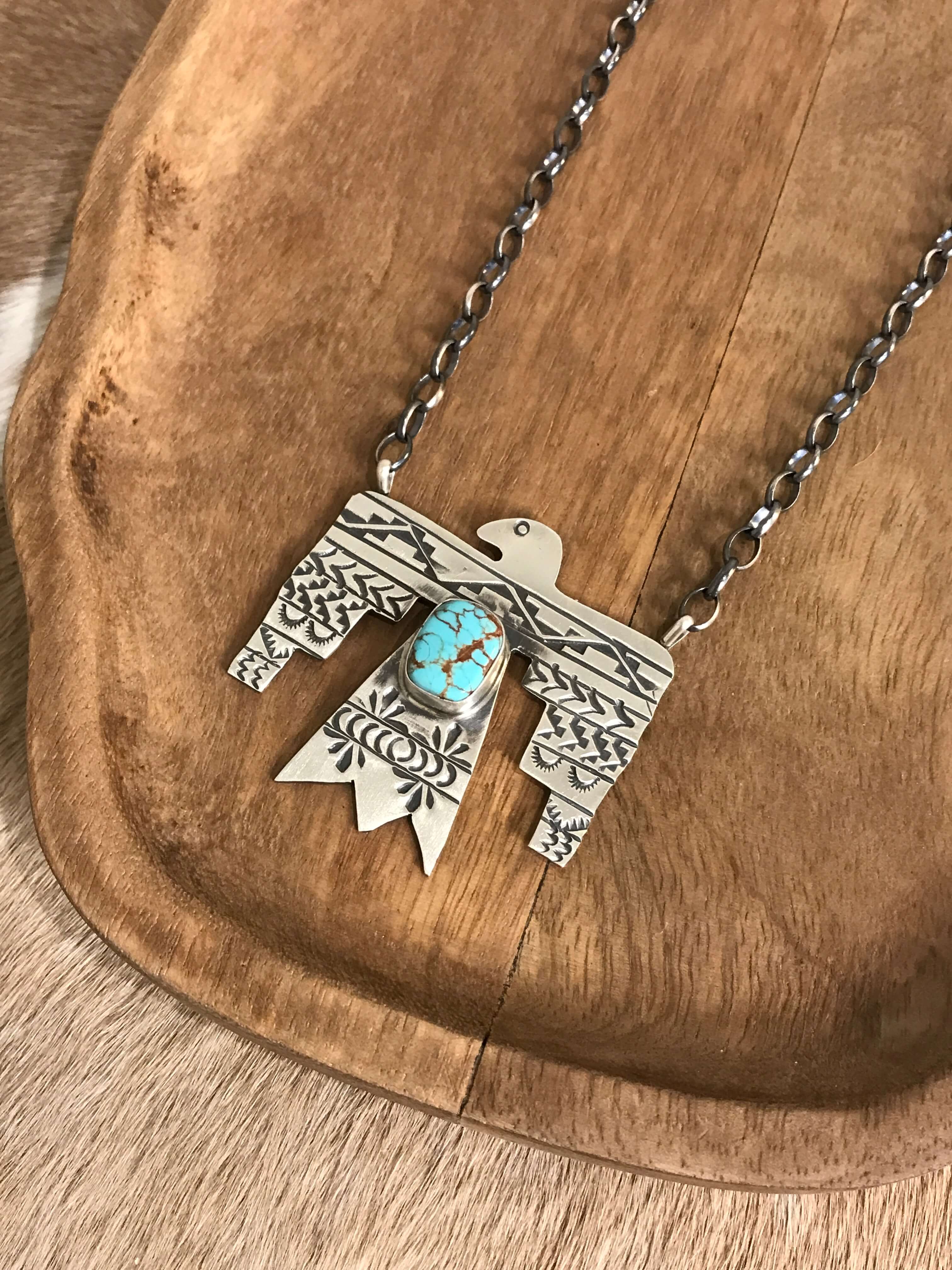 The Tahoka Thunderbird Necklace, 5-Necklaces-Calli Co., Turquoise and Silver Jewelry, Native American Handmade, Zuni Tribe, Navajo Tribe, Brock Texas