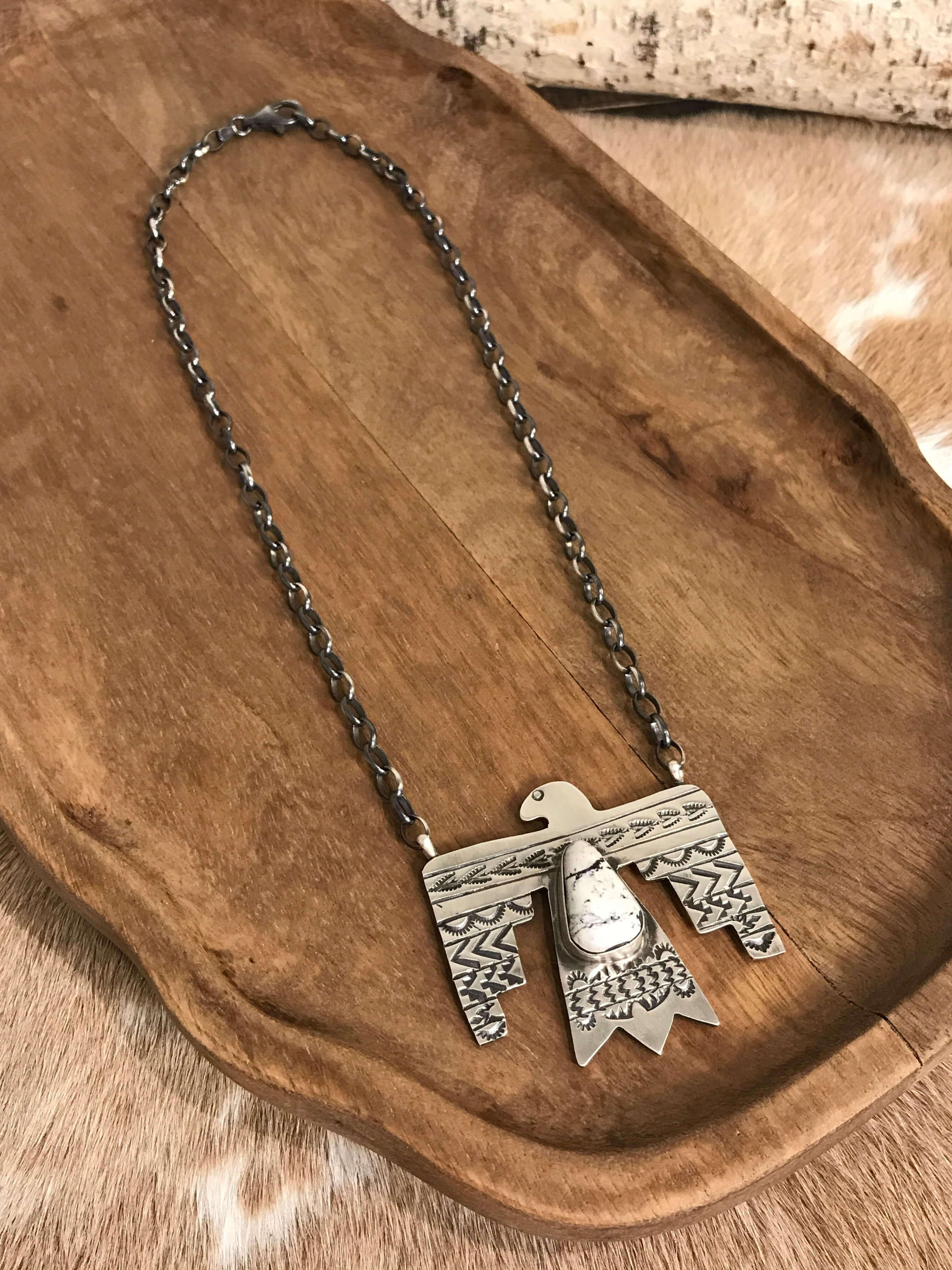The Tahoka Thunderbird Necklace, 6-Necklaces-Calli Co., Turquoise and Silver Jewelry, Native American Handmade, Zuni Tribe, Navajo Tribe, Brock Texas