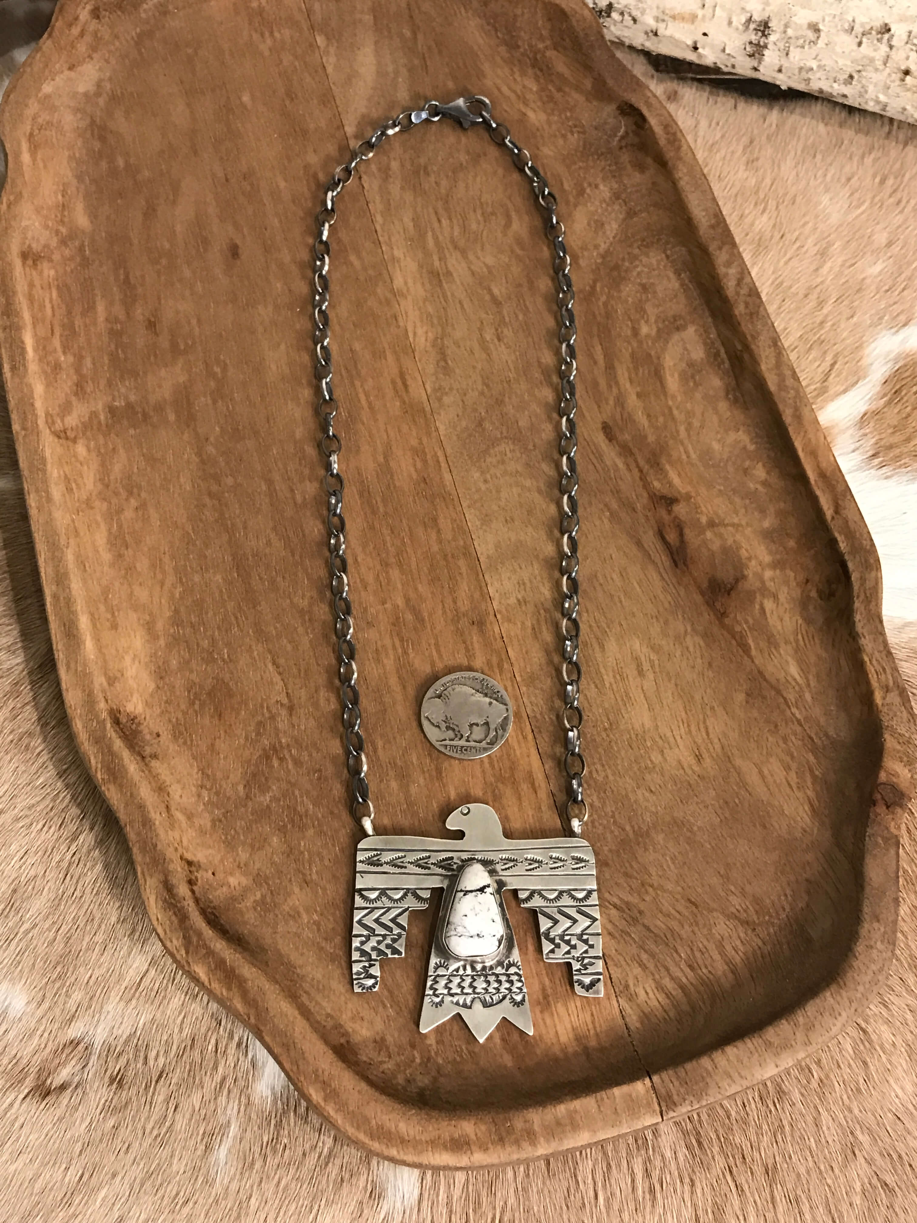The Tahoka Thunderbird Necklace, 6-Necklaces-Calli Co., Turquoise and Silver Jewelry, Native American Handmade, Zuni Tribe, Navajo Tribe, Brock Texas