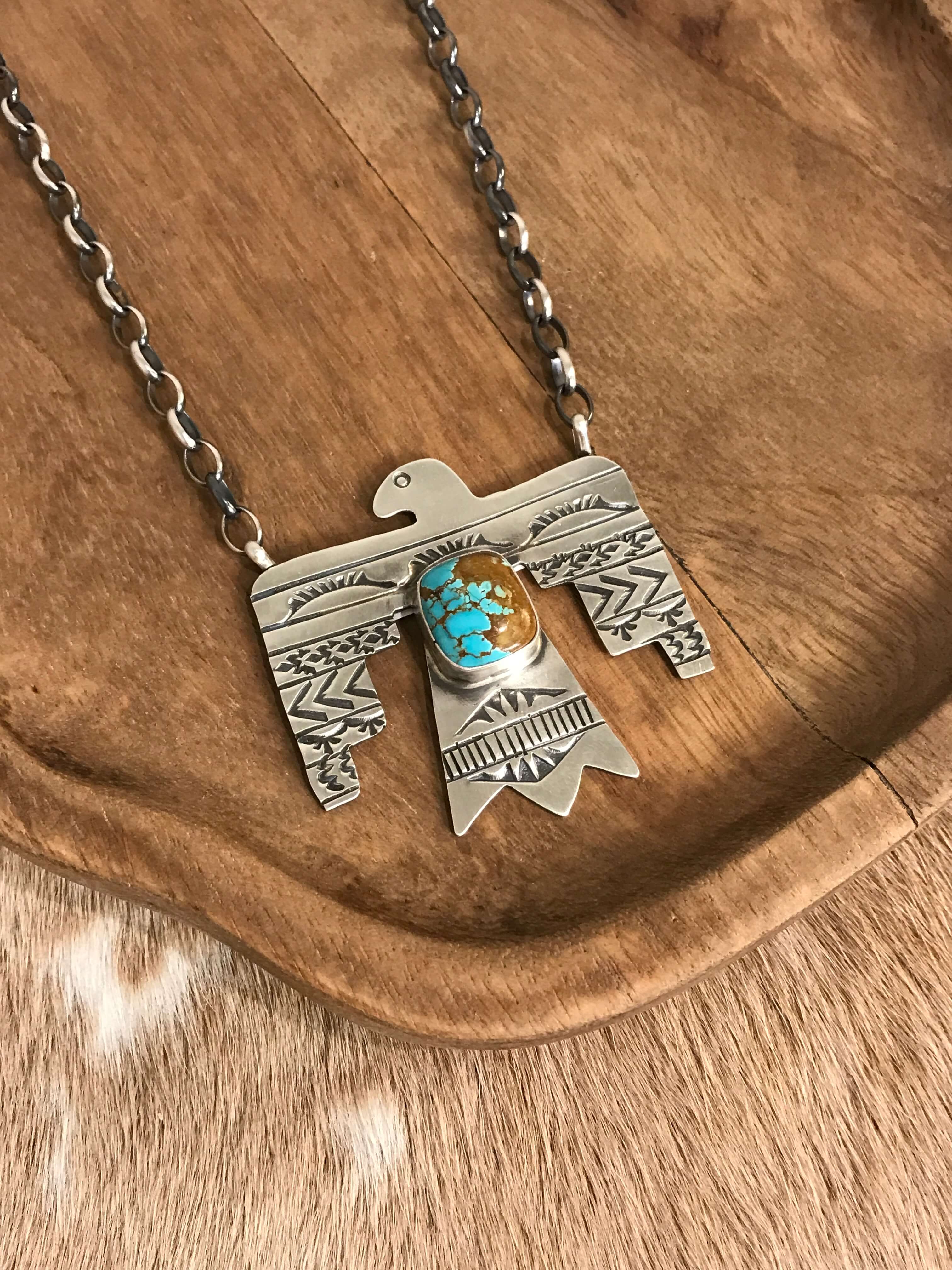 The Tahoka Thunderbird Necklace, 7-Necklaces-Calli Co., Turquoise and Silver Jewelry, Native American Handmade, Zuni Tribe, Navajo Tribe, Brock Texas