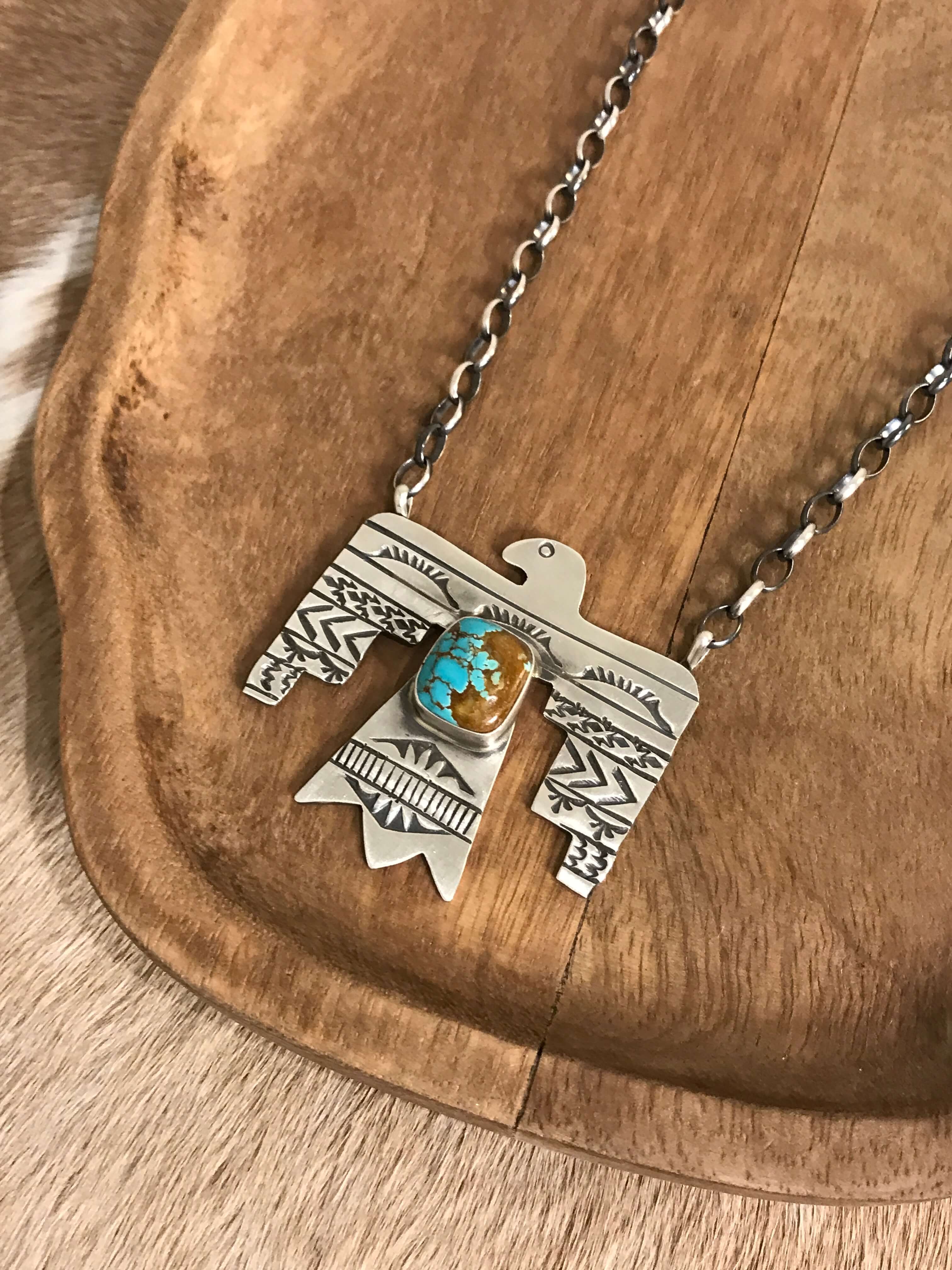 The Tahoka Thunderbird Necklace, 7-Necklaces-Calli Co., Turquoise and Silver Jewelry, Native American Handmade, Zuni Tribe, Navajo Tribe, Brock Texas