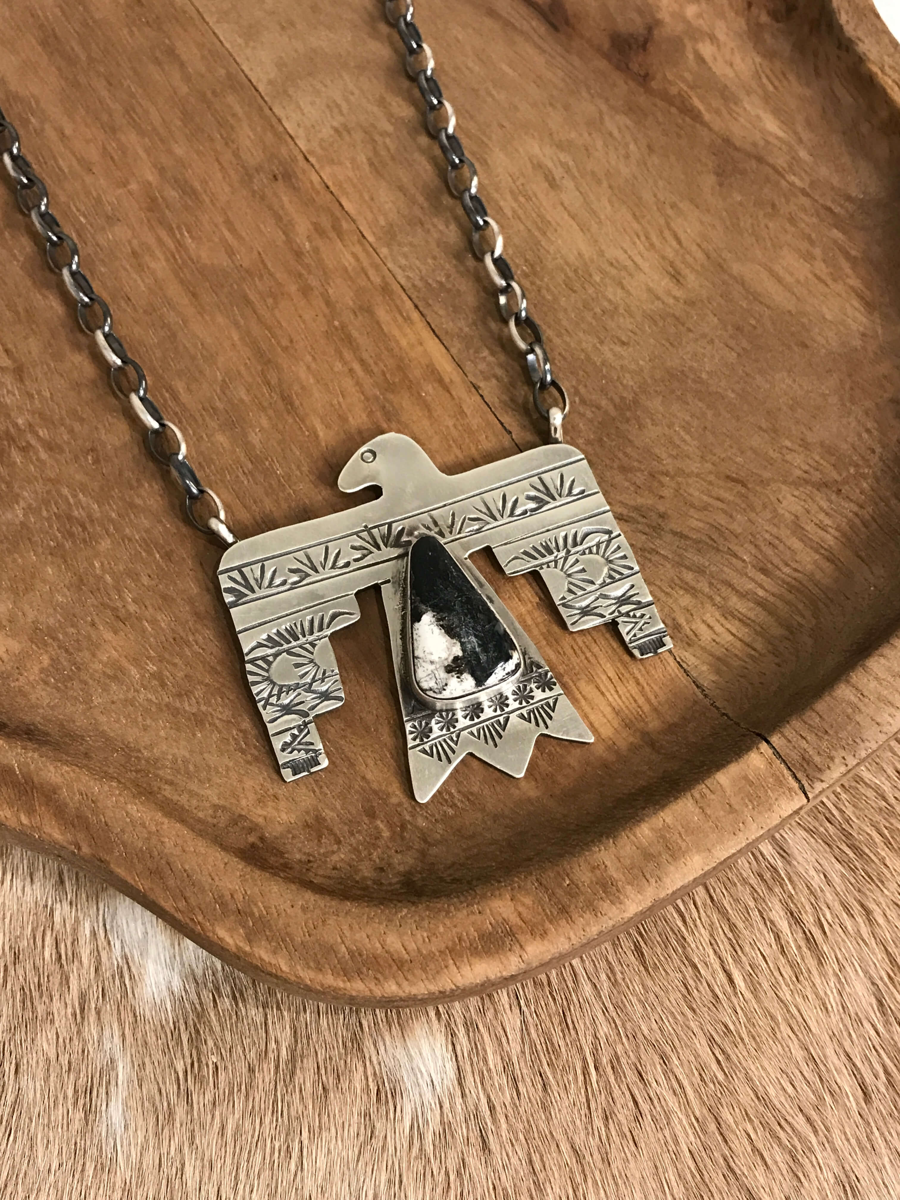 The Tahoka Thunderbird Necklace, 8-Necklaces-Calli Co., Turquoise and Silver Jewelry, Native American Handmade, Zuni Tribe, Navajo Tribe, Brock Texas