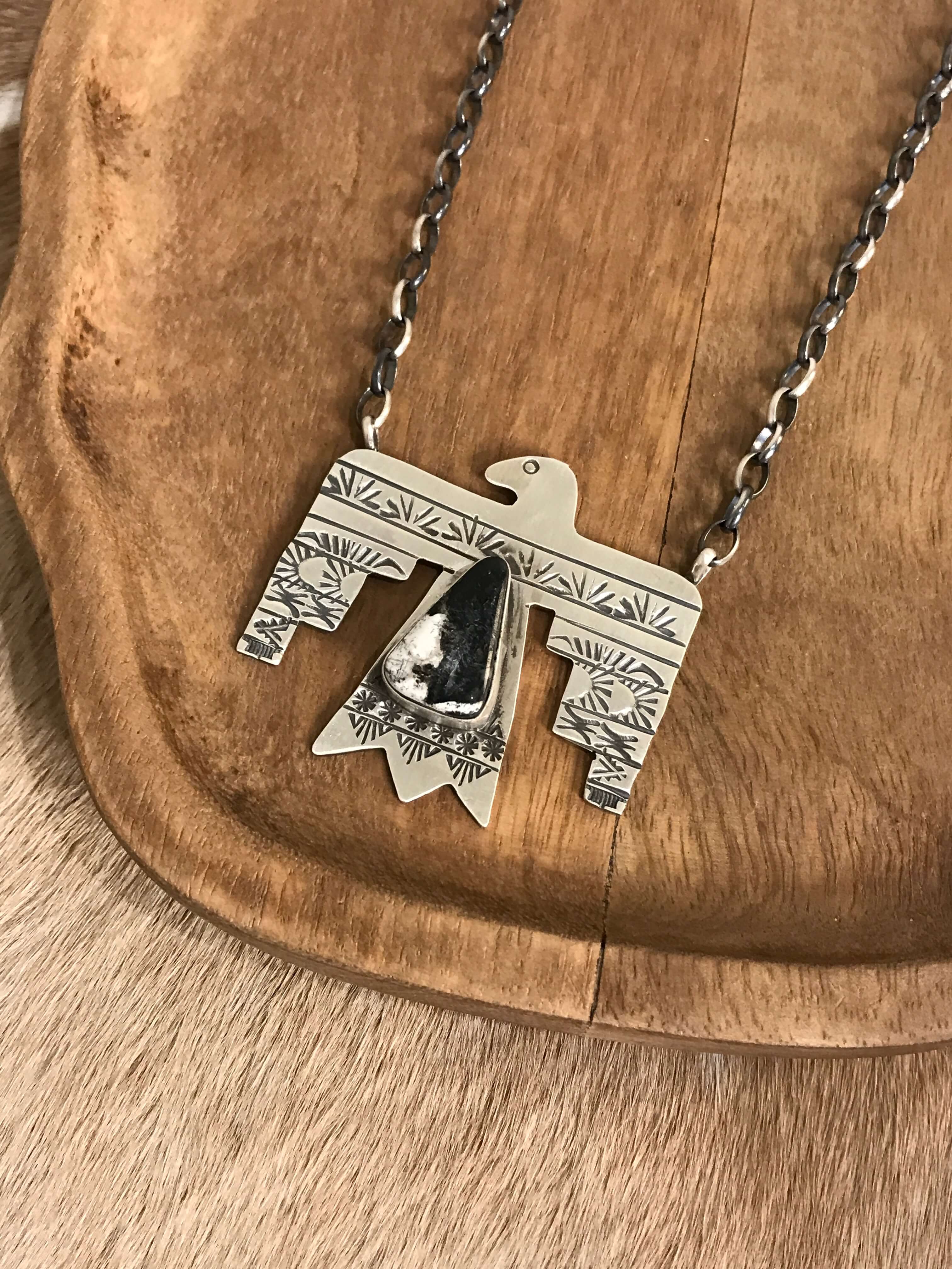 The Tahoka Thunderbird Necklace, 8-Necklaces-Calli Co., Turquoise and Silver Jewelry, Native American Handmade, Zuni Tribe, Navajo Tribe, Brock Texas