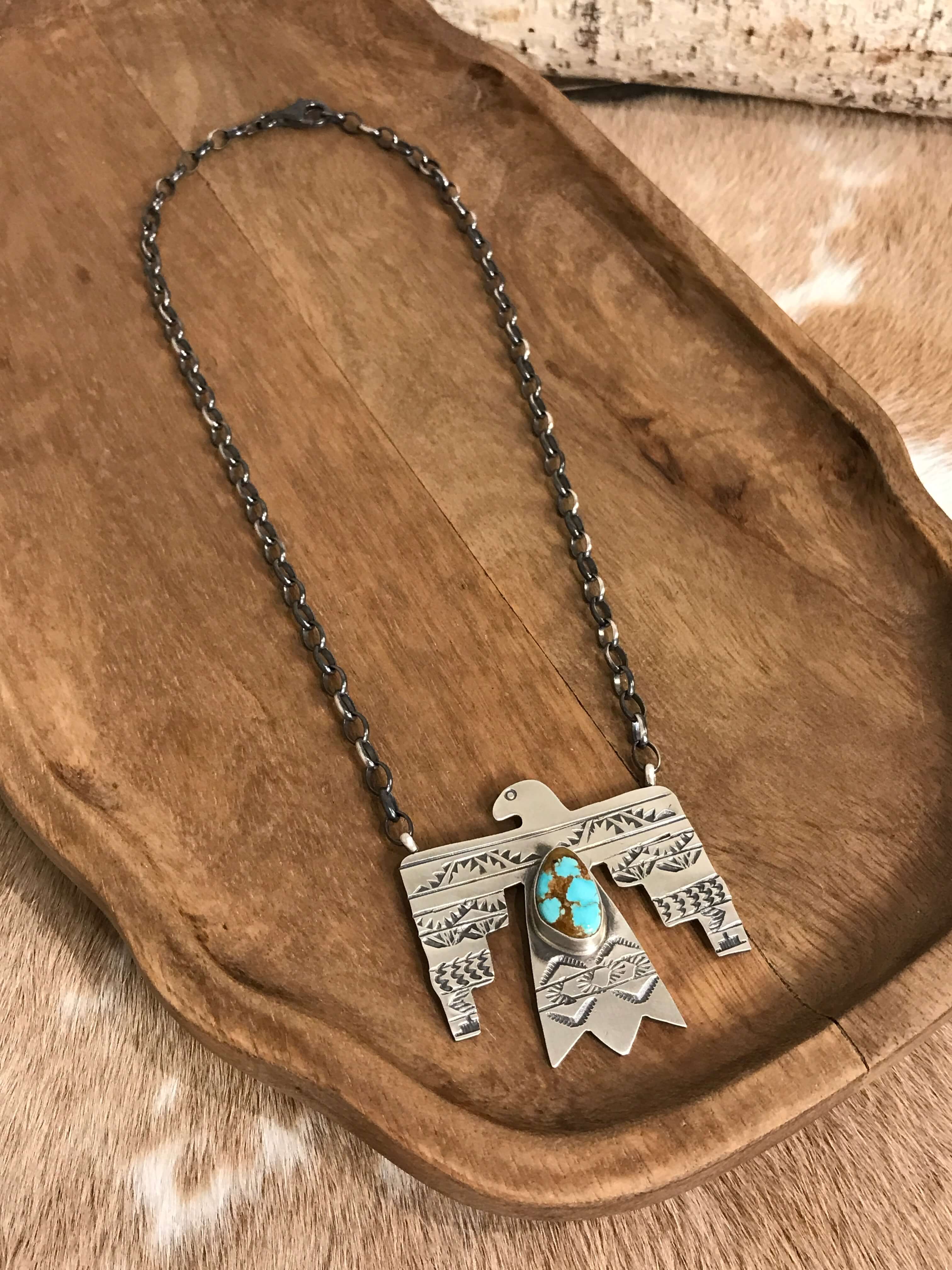 The Tahoka Thunderbird Necklace, 9-Necklaces-Calli Co., Turquoise and Silver Jewelry, Native American Handmade, Zuni Tribe, Navajo Tribe, Brock Texas
