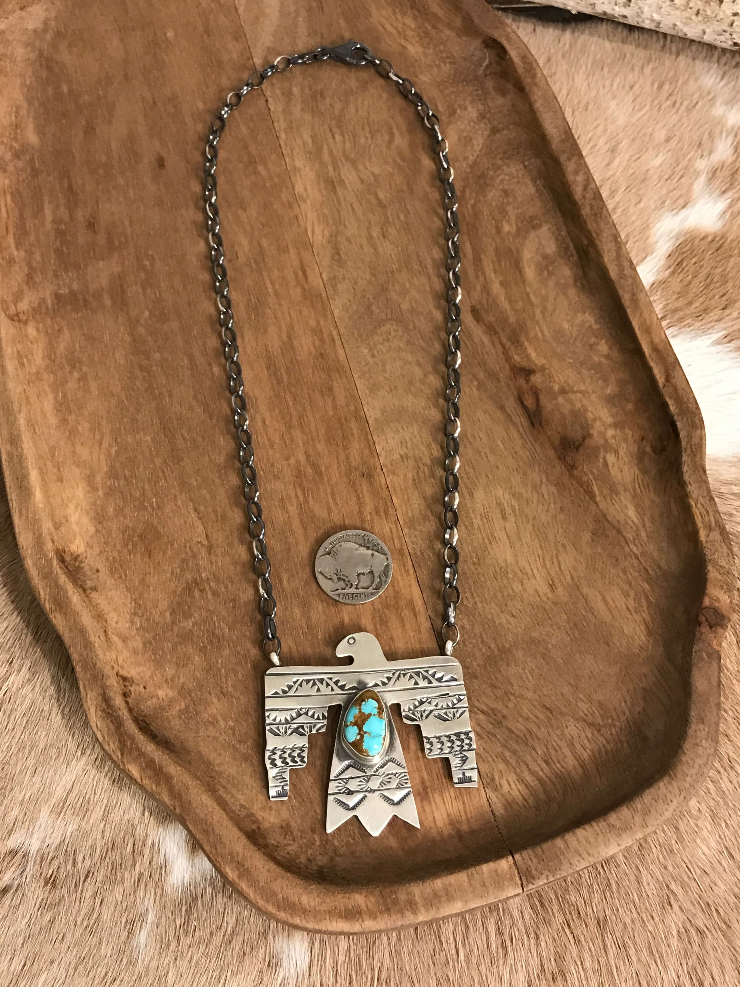 The Tahoka Thunderbird Necklace, 9-Necklaces-Calli Co., Turquoise and Silver Jewelry, Native American Handmade, Zuni Tribe, Navajo Tribe, Brock Texas