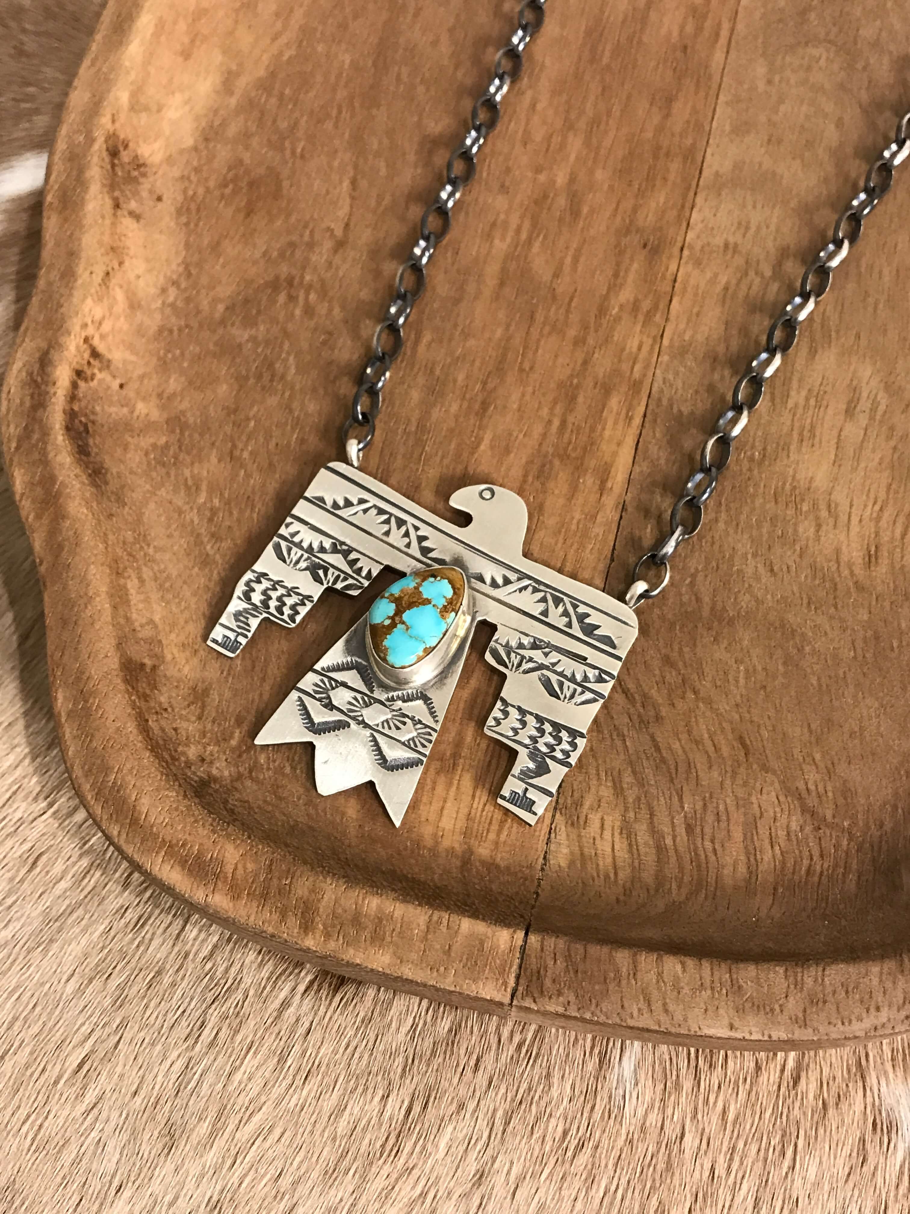 The Tahoka Thunderbird Necklace, 9-Necklaces-Calli Co., Turquoise and Silver Jewelry, Native American Handmade, Zuni Tribe, Navajo Tribe, Brock Texas