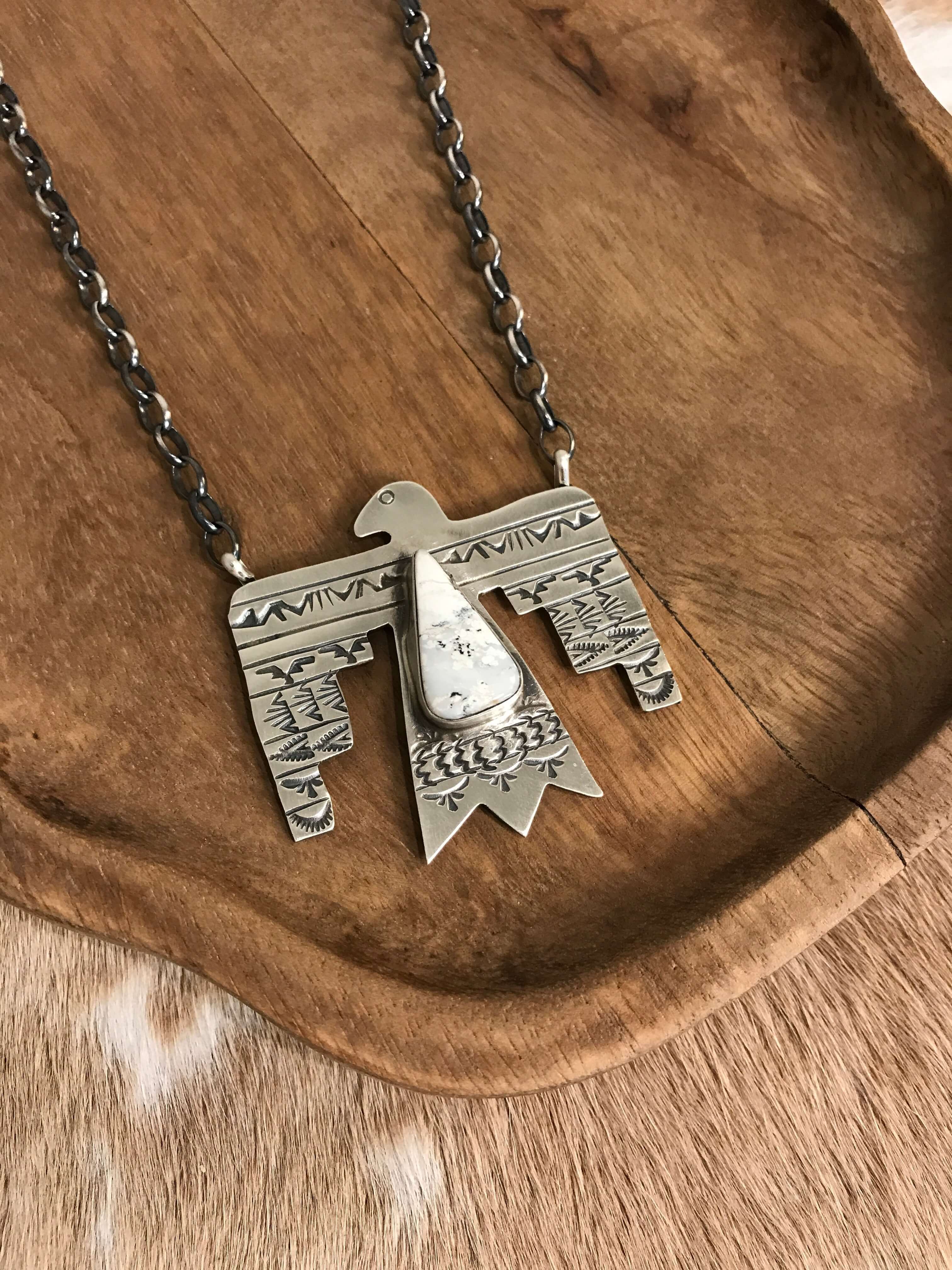 The Tahoka Thunderbird Necklace, 10-Necklaces-Calli Co., Turquoise and Silver Jewelry, Native American Handmade, Zuni Tribe, Navajo Tribe, Brock Texas