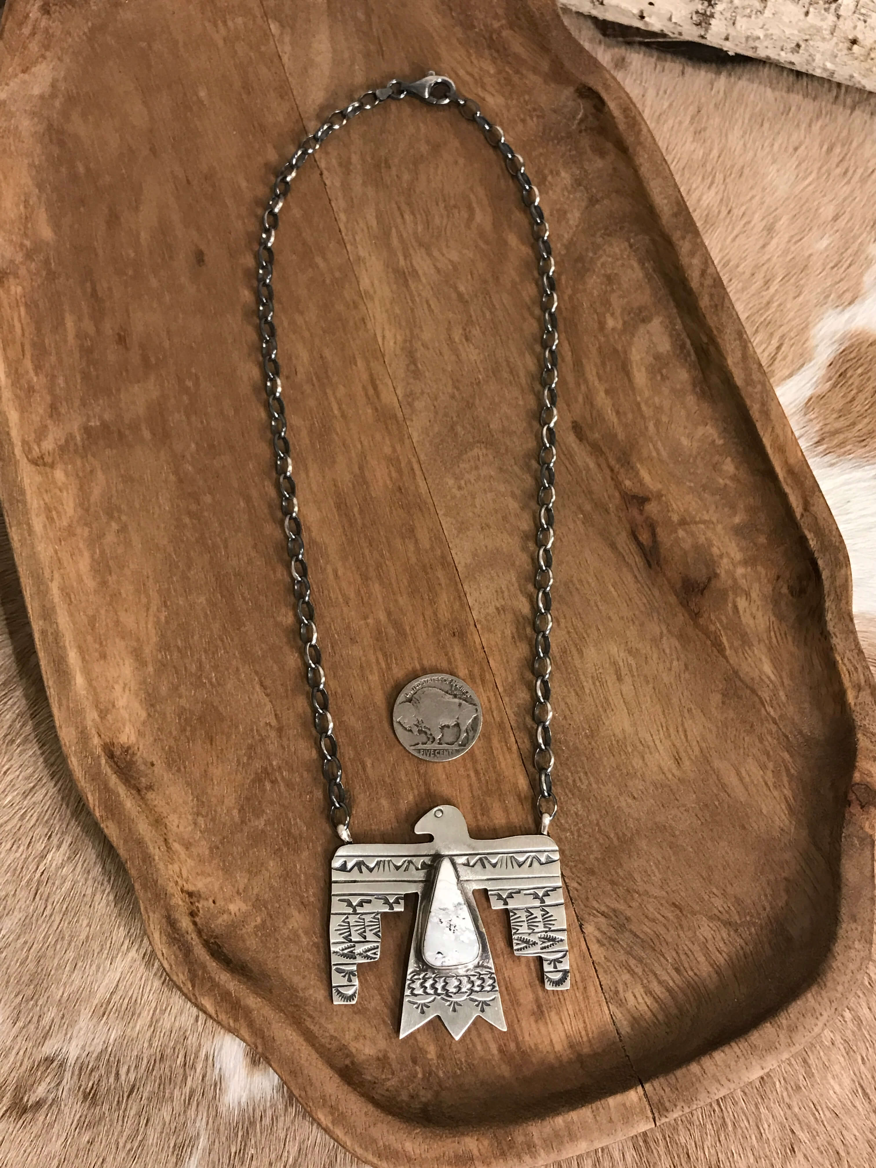The Tahoka Thunderbird Necklace, 10-Necklaces-Calli Co., Turquoise and Silver Jewelry, Native American Handmade, Zuni Tribe, Navajo Tribe, Brock Texas