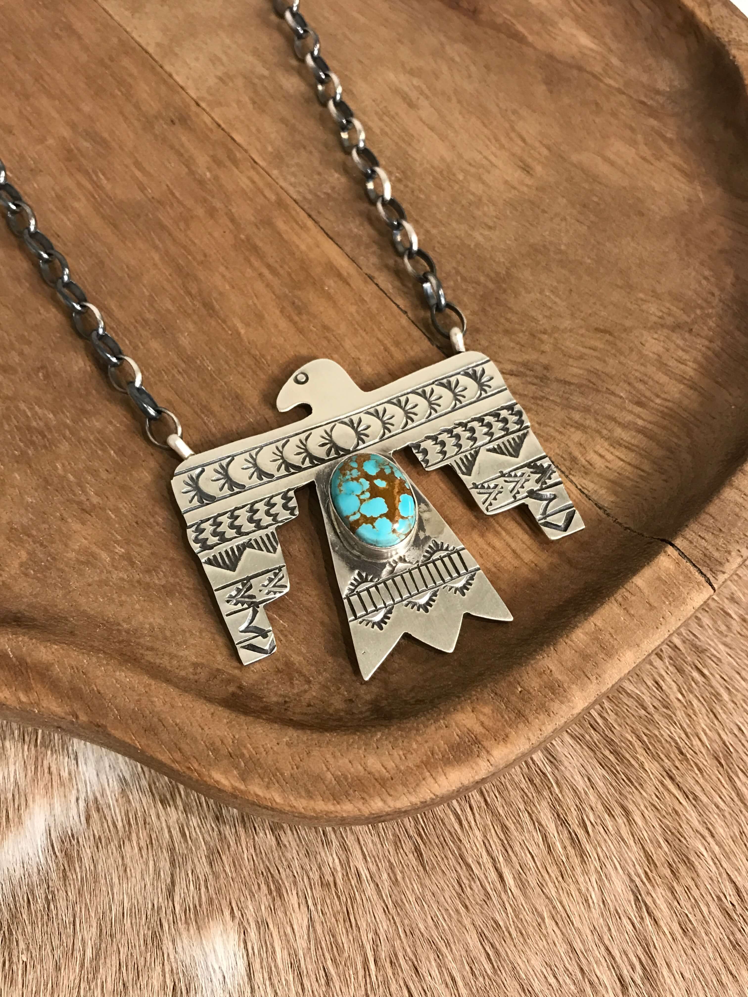 The Tahoka Thunderbird Necklace, 11-Necklaces-Calli Co., Turquoise and Silver Jewelry, Native American Handmade, Zuni Tribe, Navajo Tribe, Brock Texas