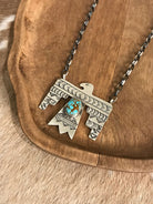 The Tahoka Thunderbird Necklace, 11-Necklaces-Calli Co., Turquoise and Silver Jewelry, Native American Handmade, Zuni Tribe, Navajo Tribe, Brock Texas