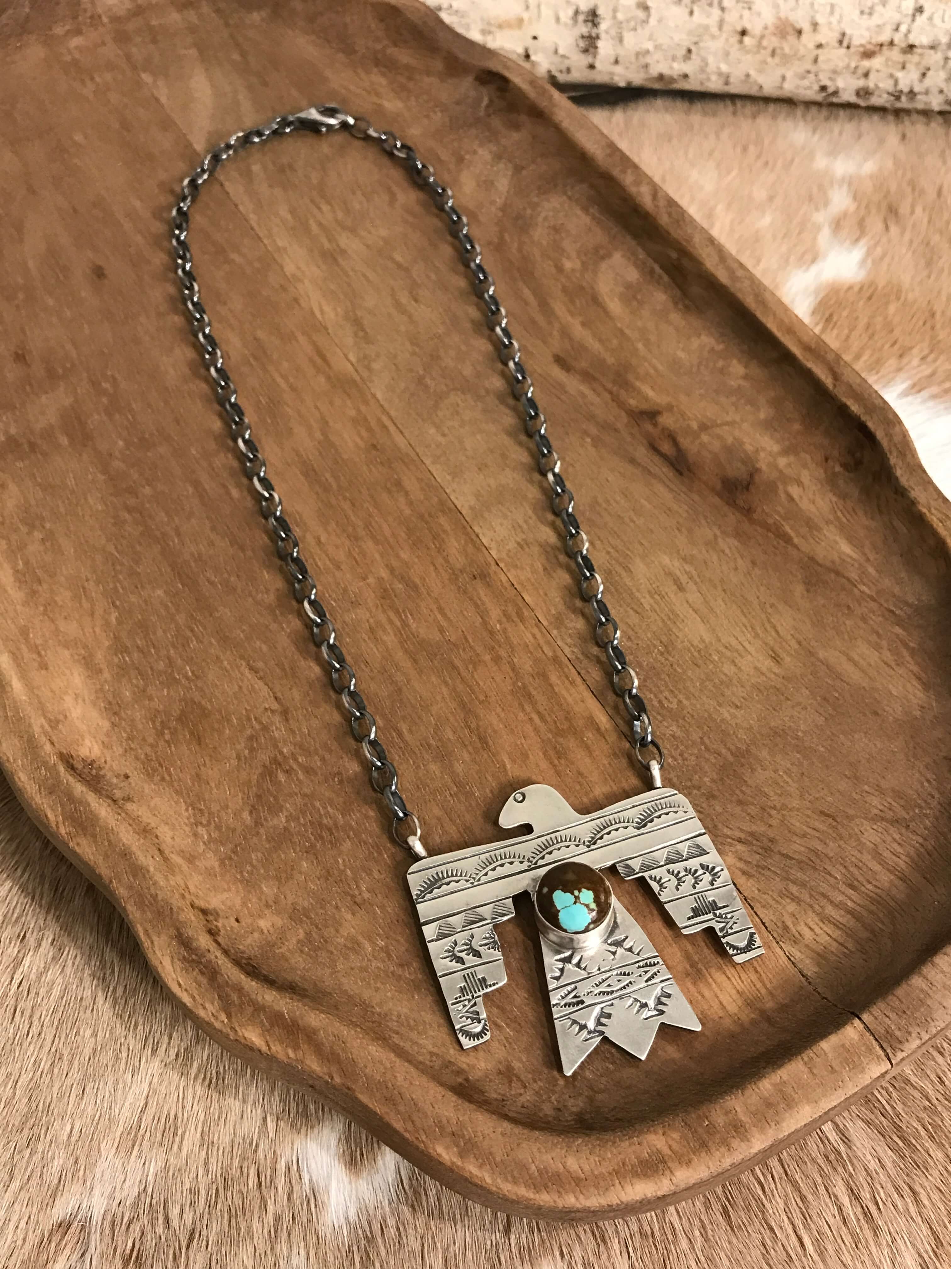 The Tahoka Thunderbird Necklace, 12-Necklaces-Calli Co., Turquoise and Silver Jewelry, Native American Handmade, Zuni Tribe, Navajo Tribe, Brock Texas