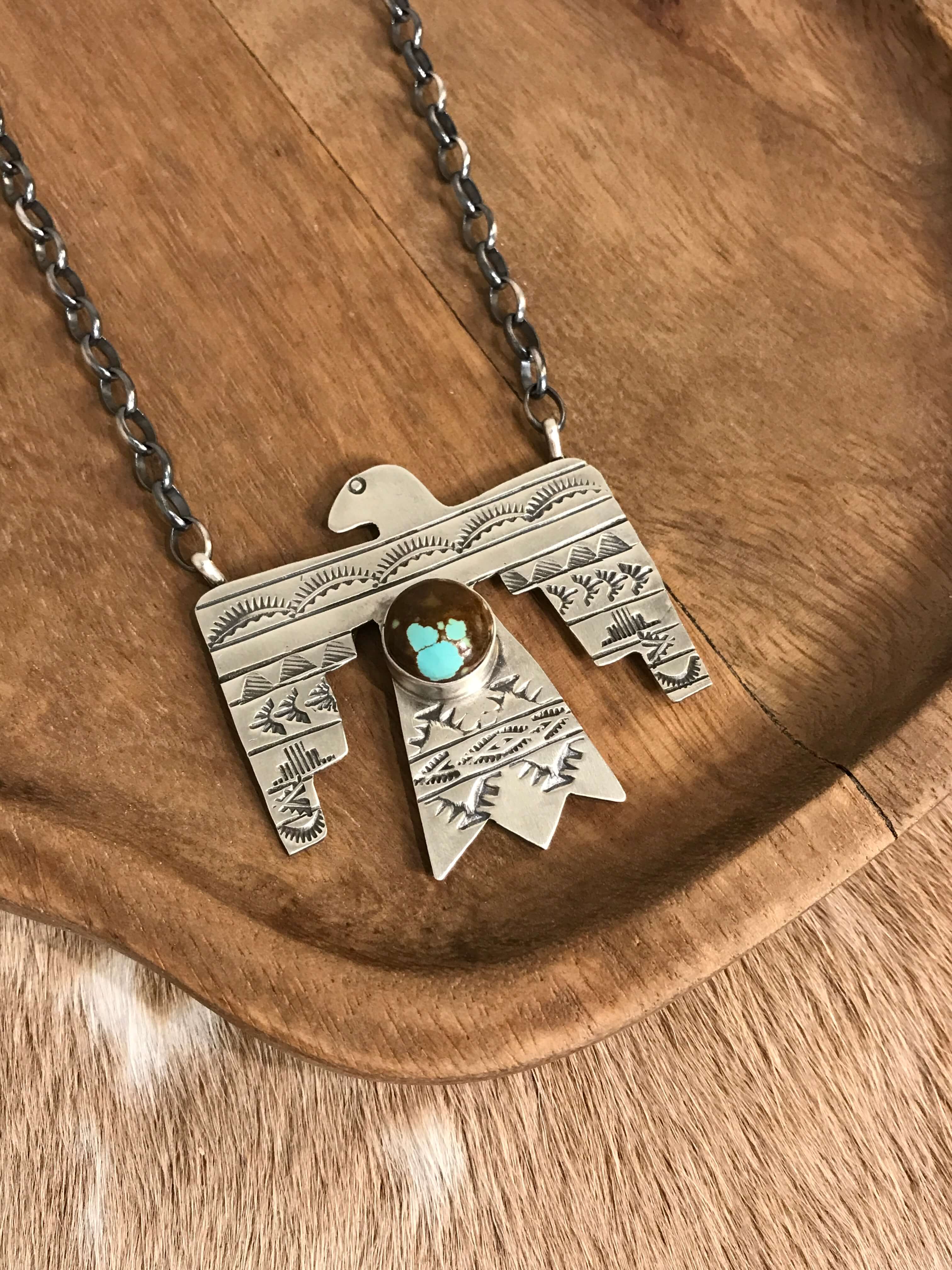The Tahoka Thunderbird Necklace, 12-Necklaces-Calli Co., Turquoise and Silver Jewelry, Native American Handmade, Zuni Tribe, Navajo Tribe, Brock Texas