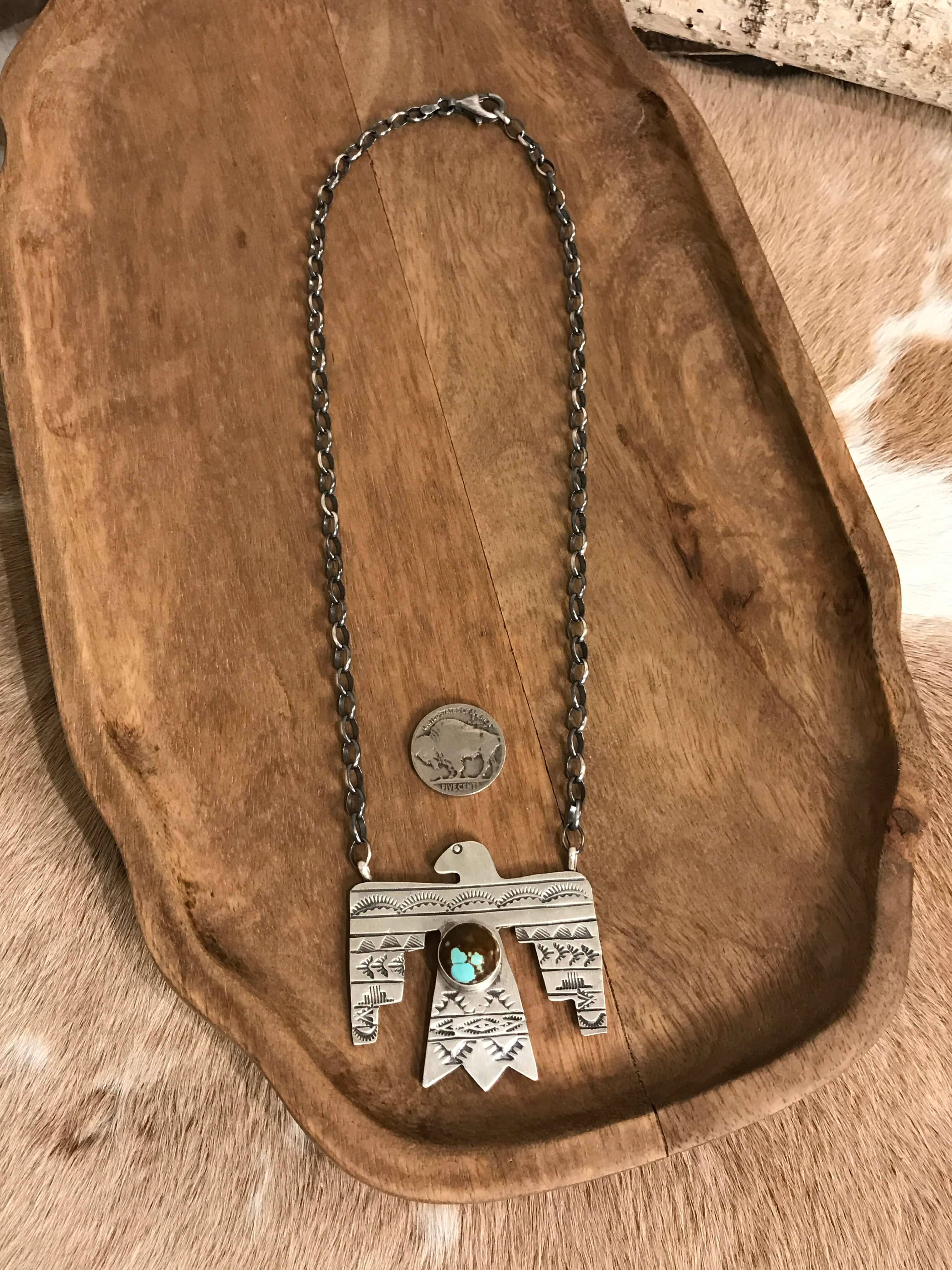 The Tahoka Thunderbird Necklace, 12-Necklaces-Calli Co., Turquoise and Silver Jewelry, Native American Handmade, Zuni Tribe, Navajo Tribe, Brock Texas