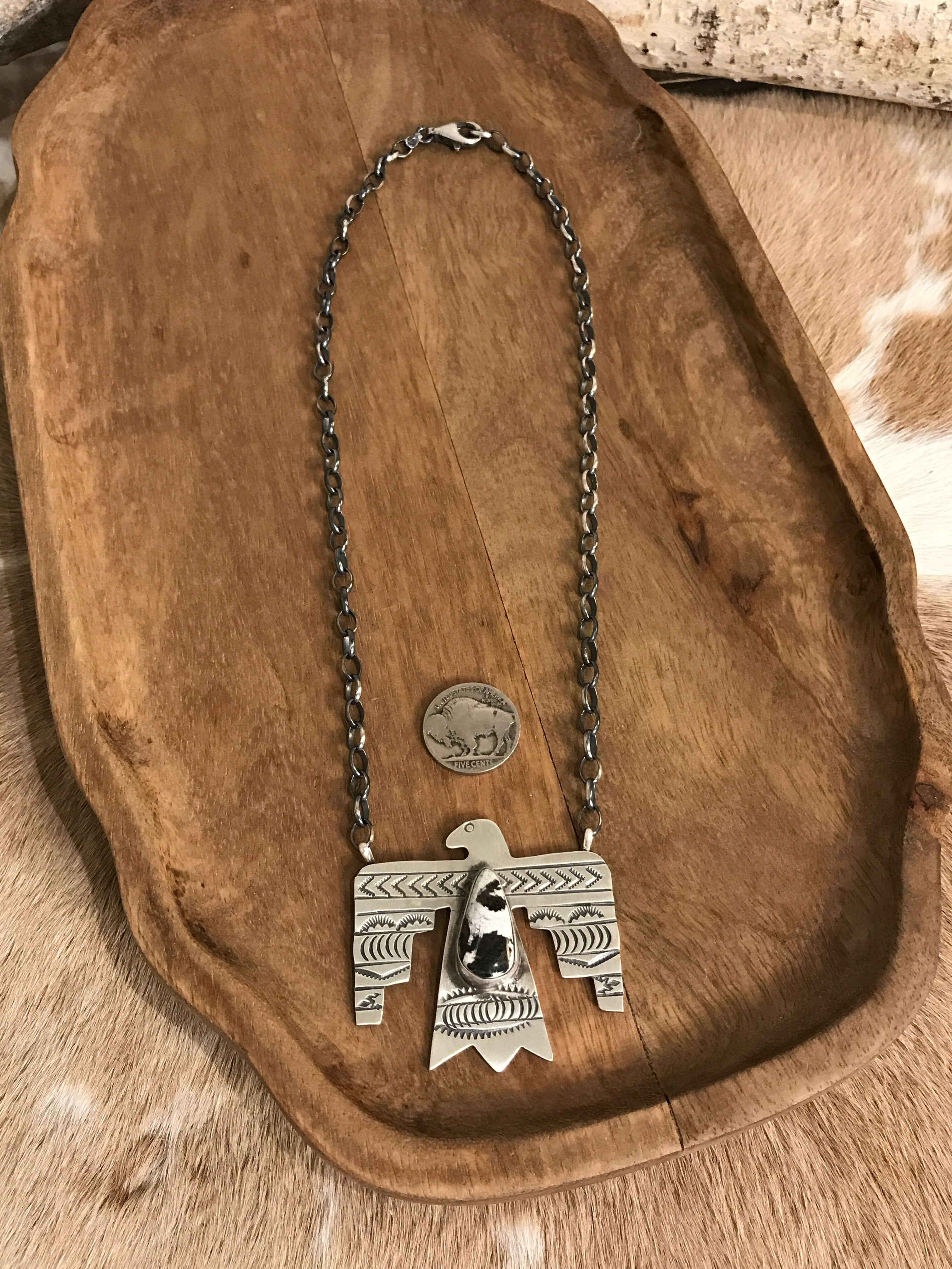 The Tahoka Thunderbird Necklace, 13-Necklaces-Calli Co., Turquoise and Silver Jewelry, Native American Handmade, Zuni Tribe, Navajo Tribe, Brock Texas