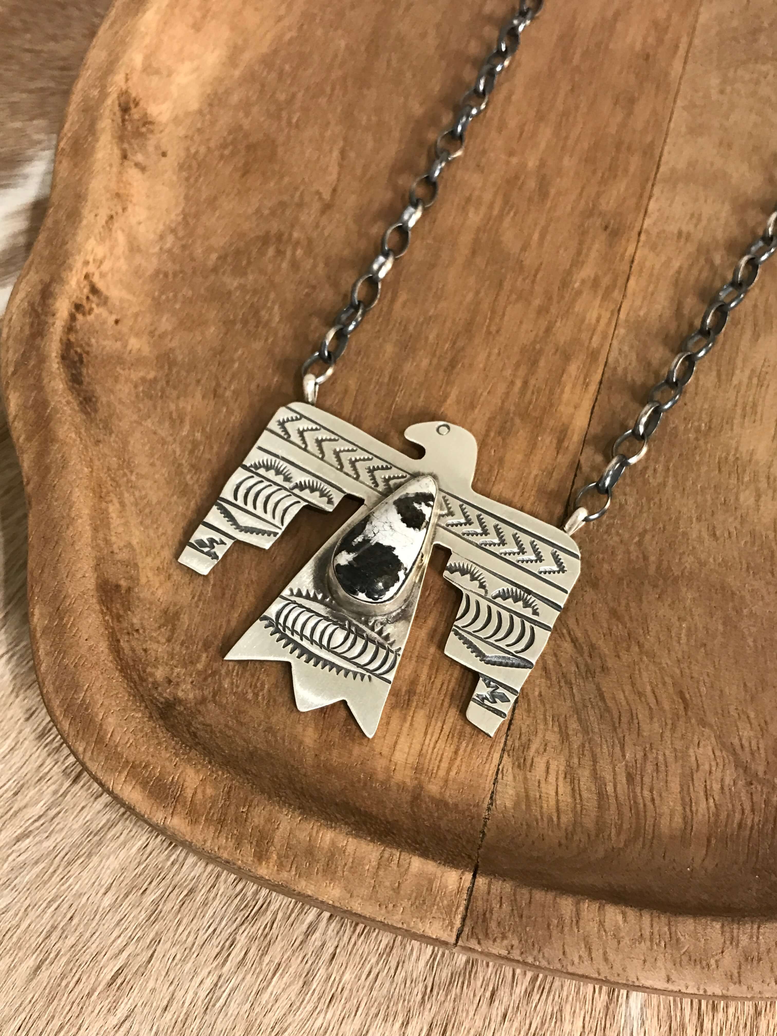 The Tahoka Thunderbird Necklace, 13-Necklaces-Calli Co., Turquoise and Silver Jewelry, Native American Handmade, Zuni Tribe, Navajo Tribe, Brock Texas