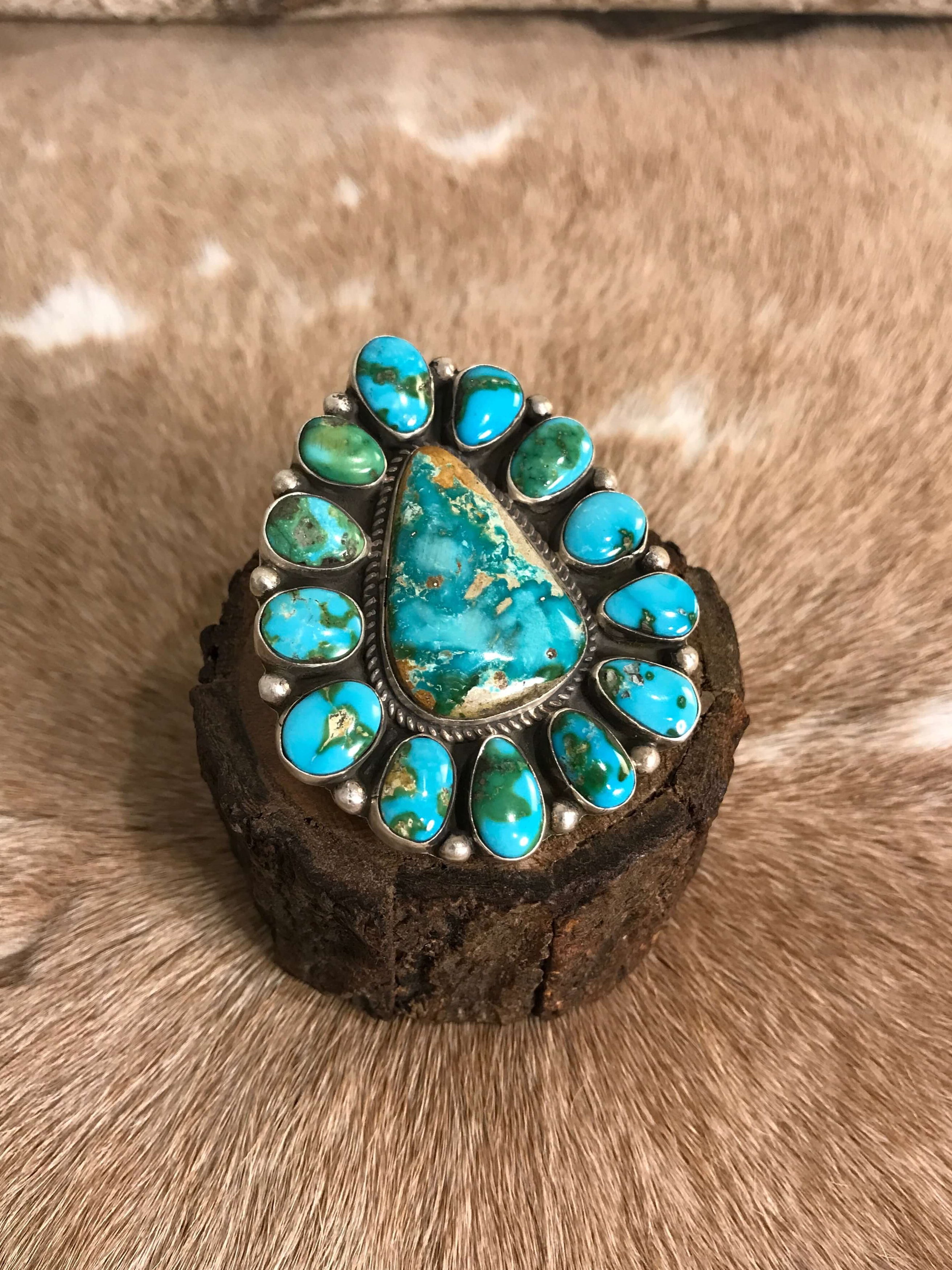Women's Navajo Handmade Cluster Turquoise Ring | Calli Co Silver