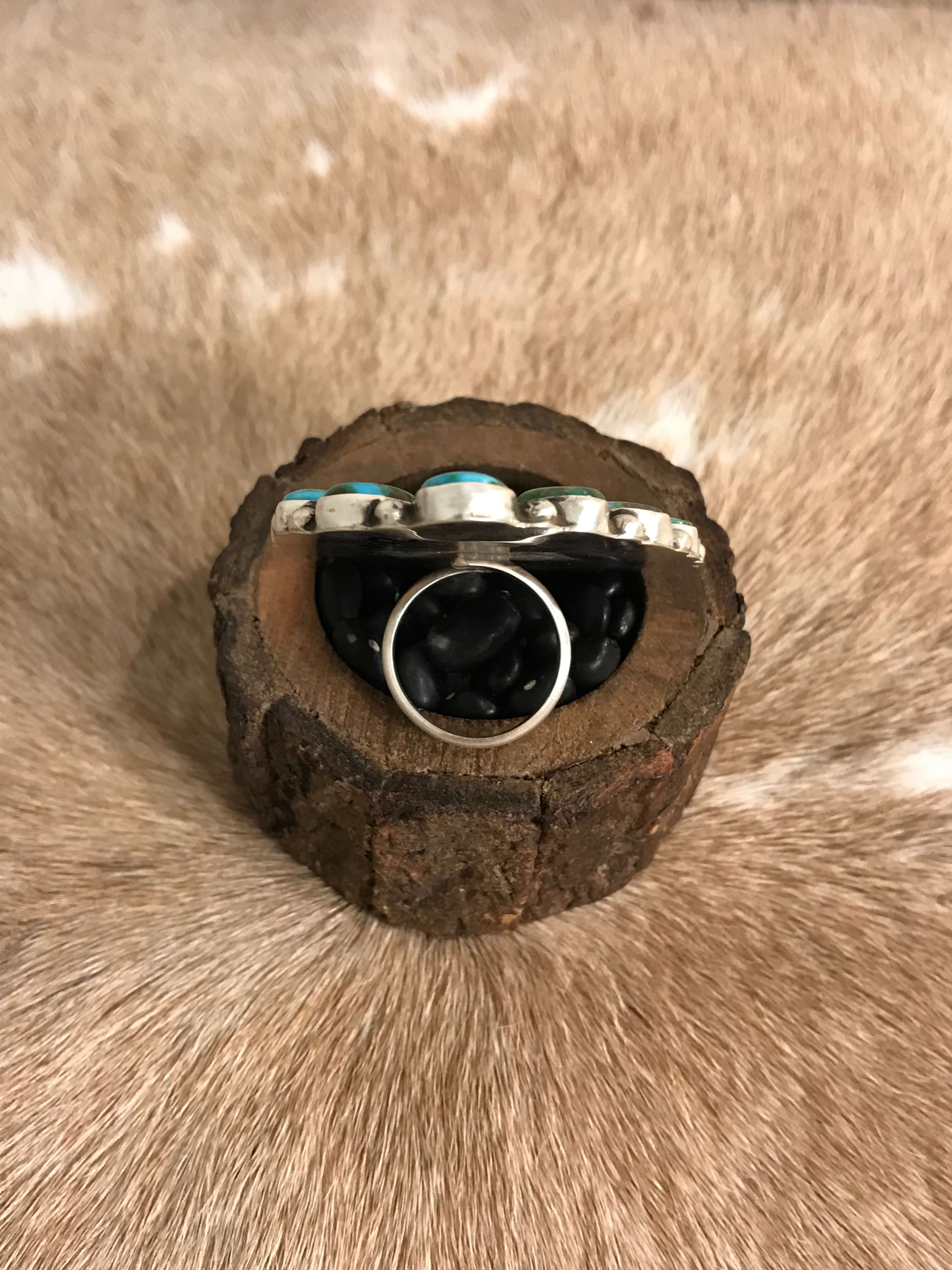 Women's Navajo Handmade Cluster Turquoise Ring | Calli Co Silver