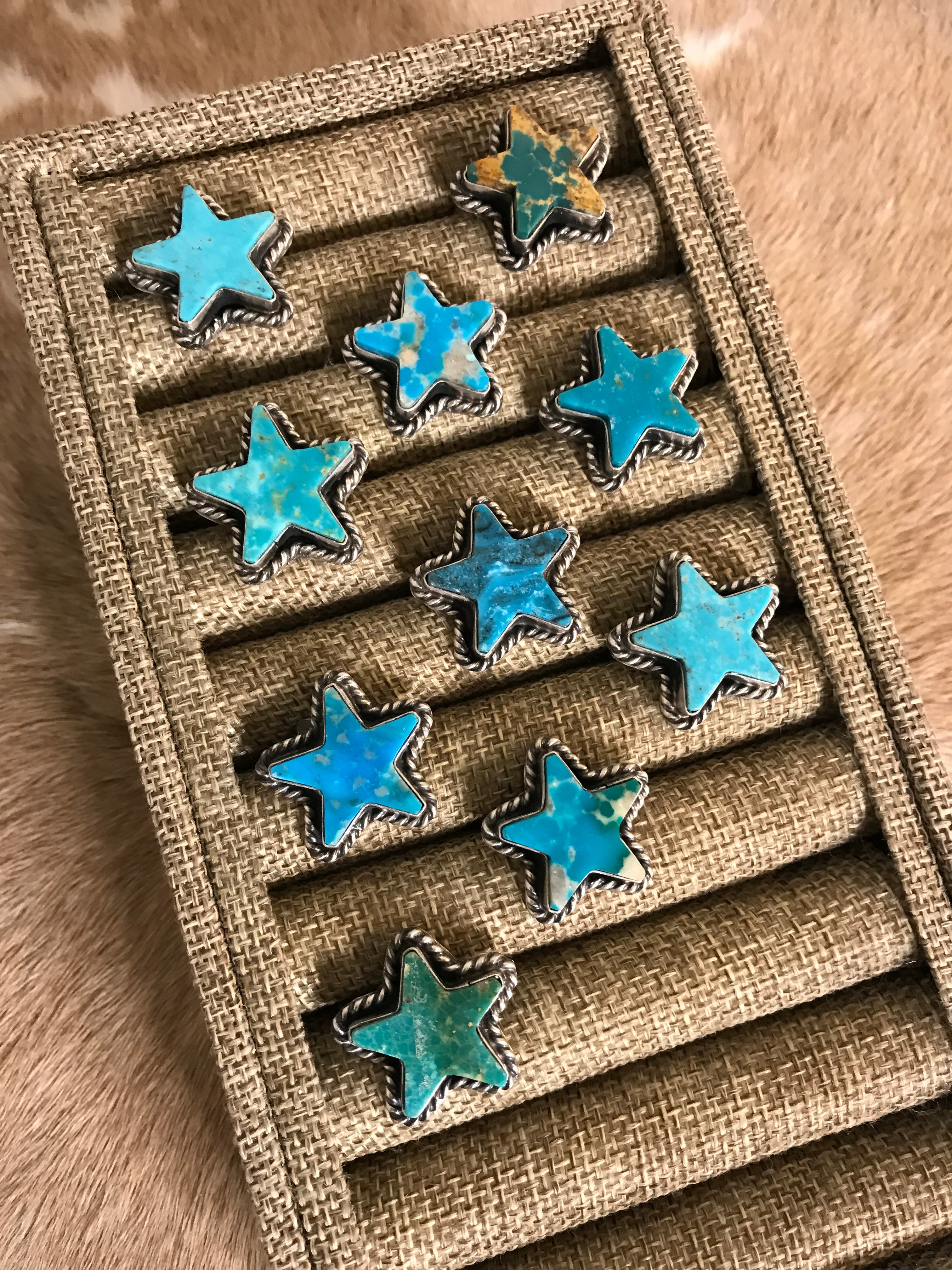 The Star Adjustable Turquoise Rings-Rings-Calli Co., Turquoise and Silver Jewelry, Native American Handmade, Zuni Tribe, Navajo Tribe, Brock Texas