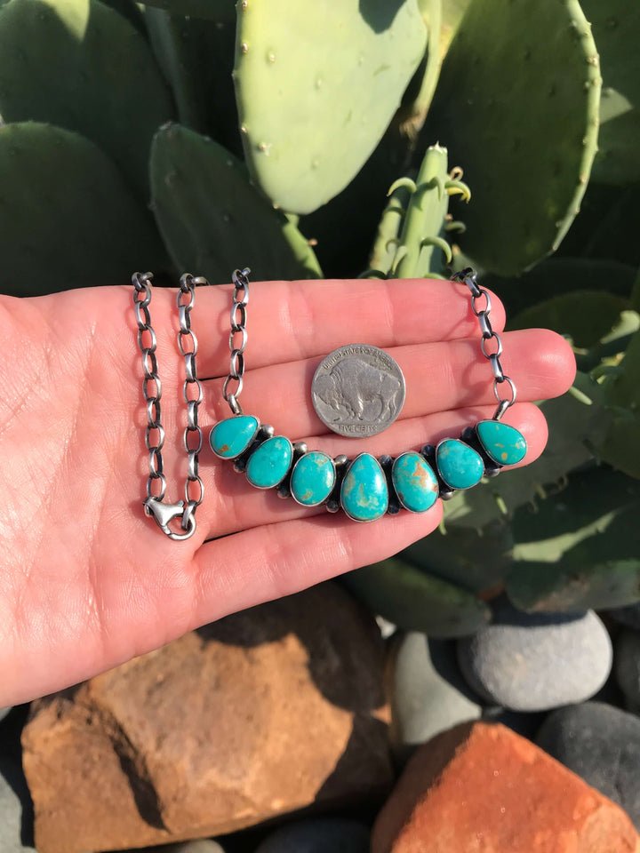 The Gallegos 7 Stone Necklace, 1-Necklaces-Calli Co., Turquoise and Silver Jewelry, Native American Handmade, Zuni Tribe, Navajo Tribe, Brock Texas
