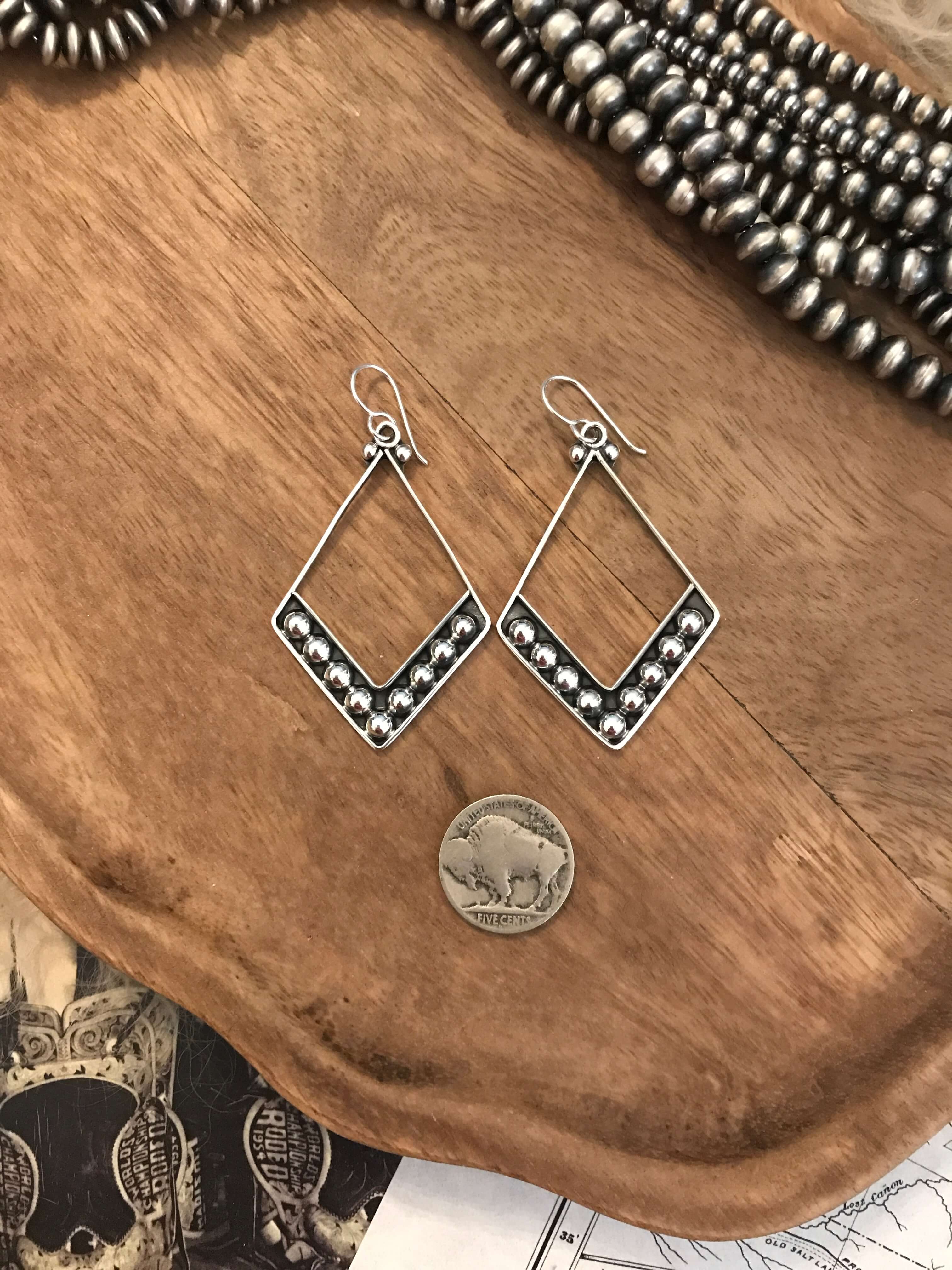 The Wasco Sterling Earrings-Earrings-Calli Co., Turquoise and Silver Jewelry, Native American Handmade, Zuni Tribe, Navajo Tribe, Brock Texas