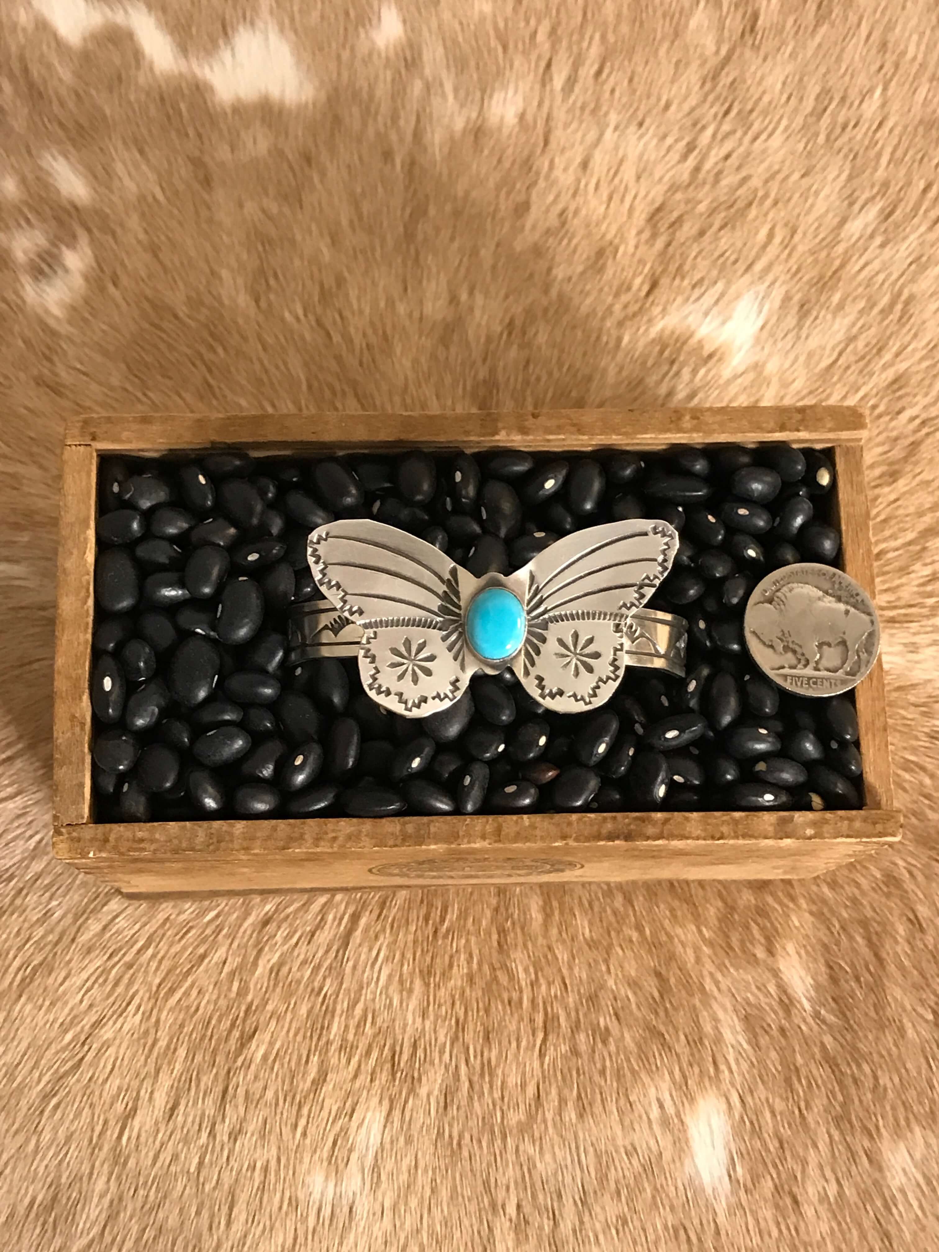 The Turquoise Butterfly Cuff, 2-Bracelets & Cuffs-Calli Co., Turquoise and Silver Jewelry, Native American Handmade, Zuni Tribe, Navajo Tribe, Brock Texas