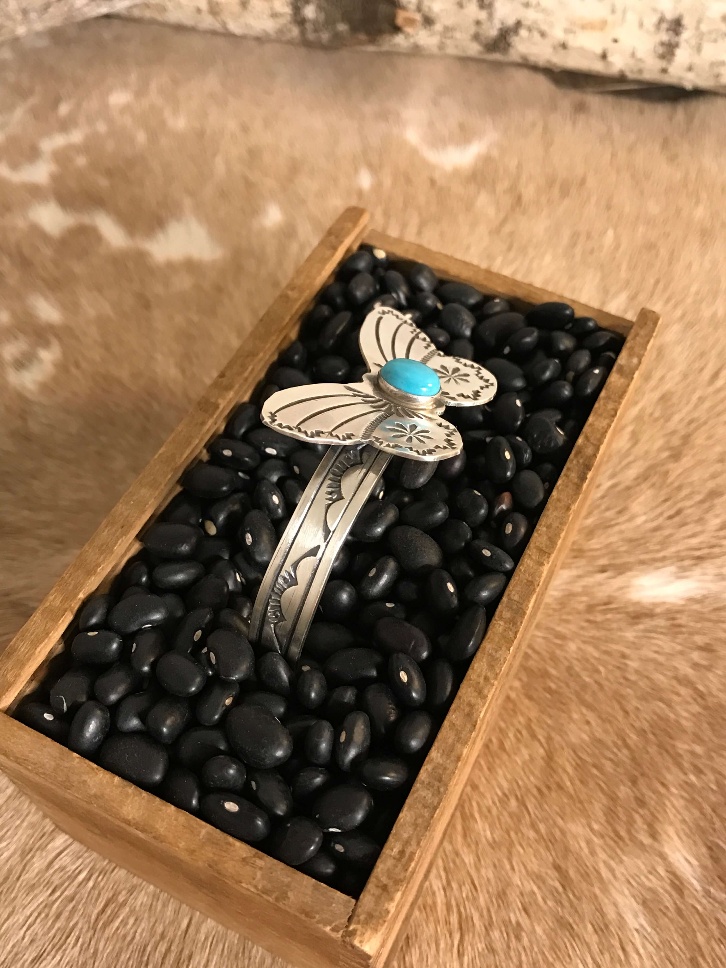 The Turquoise Butterfly Cuff, 2-Bracelets & Cuffs-Calli Co., Turquoise and Silver Jewelry, Native American Handmade, Zuni Tribe, Navajo Tribe, Brock Texas