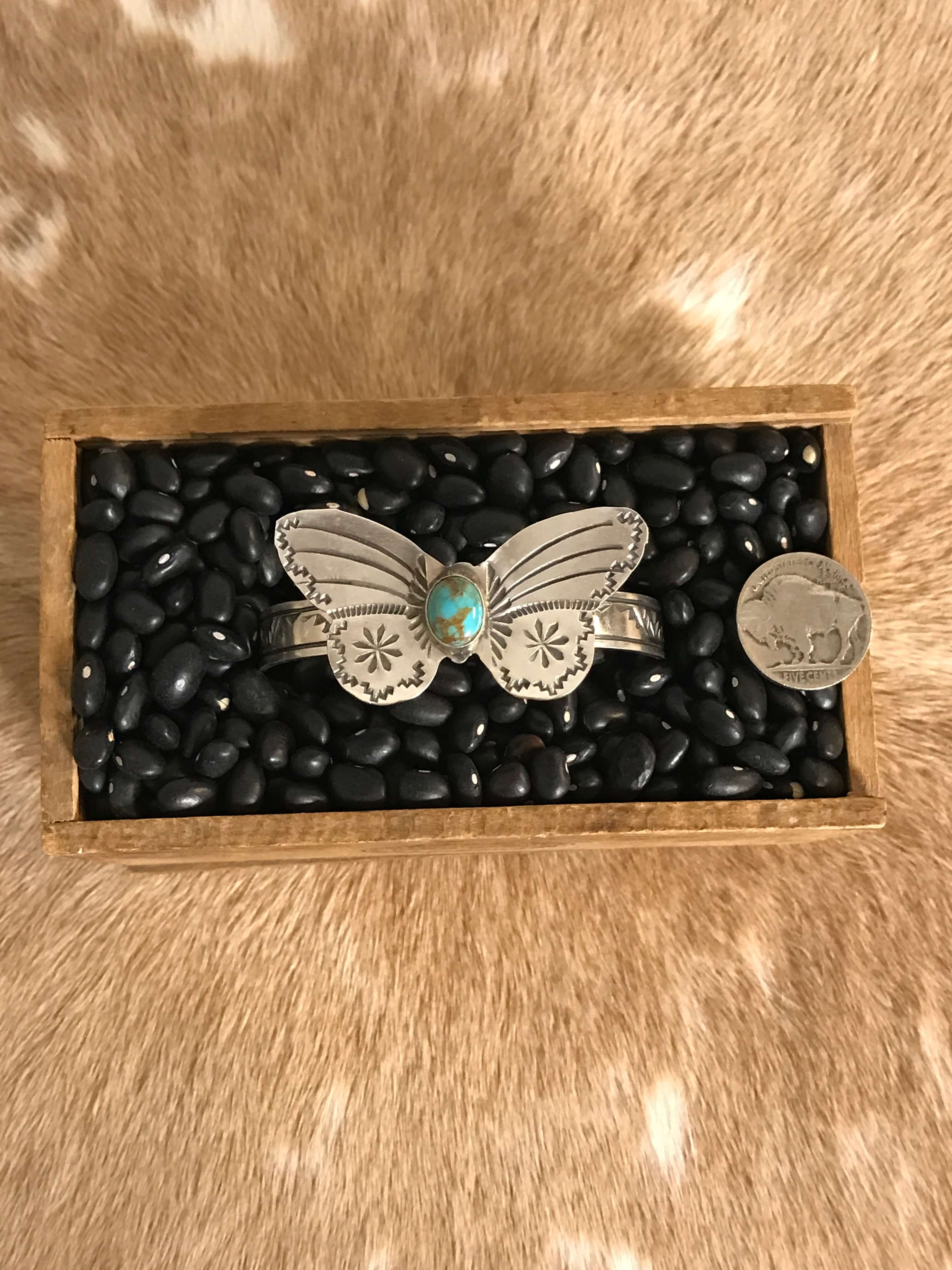 The Turquoise Butterfly Cuff, 3-Bracelets & Cuffs-Calli Co., Turquoise and Silver Jewelry, Native American Handmade, Zuni Tribe, Navajo Tribe, Brock Texas