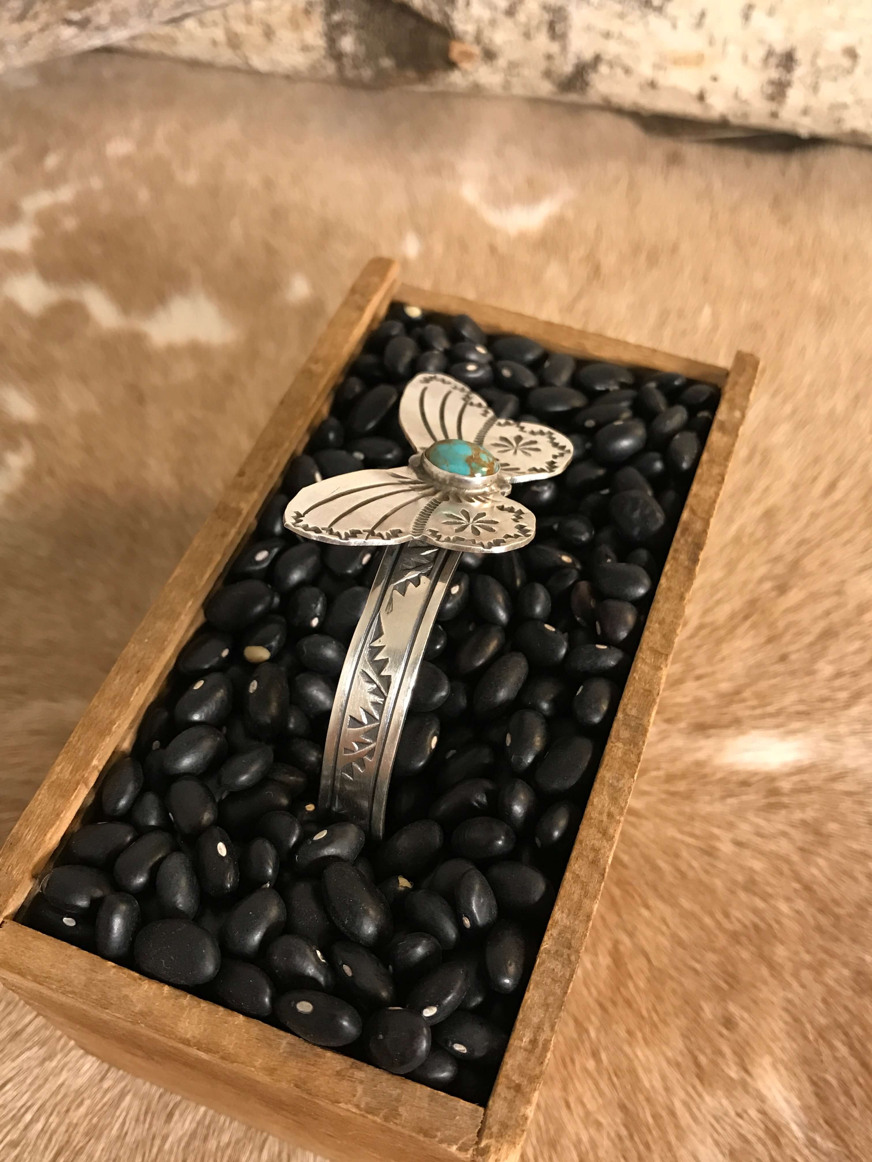 The Turquoise Butterfly Cuff, 3-Bracelets & Cuffs-Calli Co., Turquoise and Silver Jewelry, Native American Handmade, Zuni Tribe, Navajo Tribe, Brock Texas