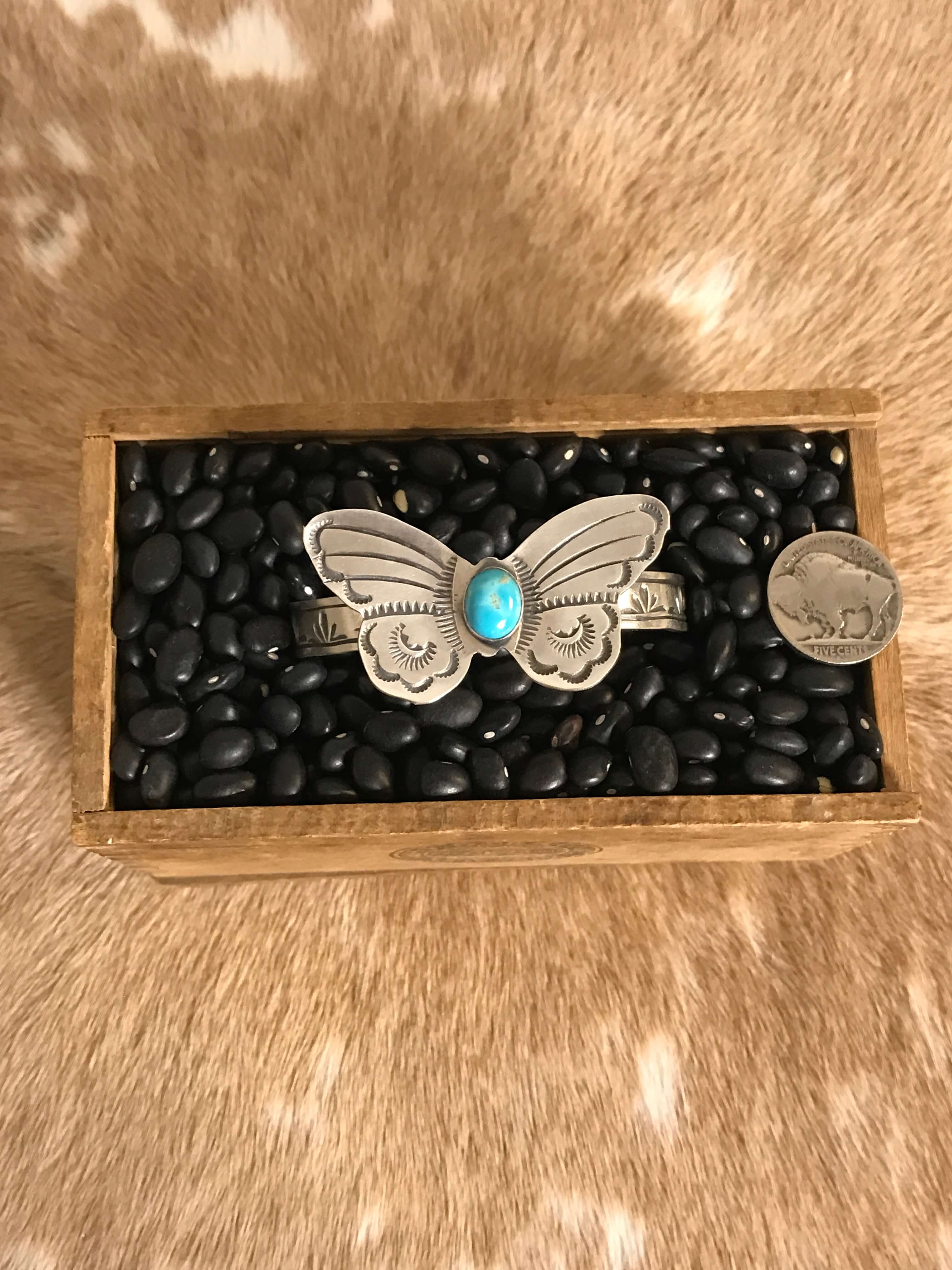The Turquoise Butterfly Cuff, 4-Bracelets & Cuffs-Calli Co., Turquoise and Silver Jewelry, Native American Handmade, Zuni Tribe, Navajo Tribe, Brock Texas