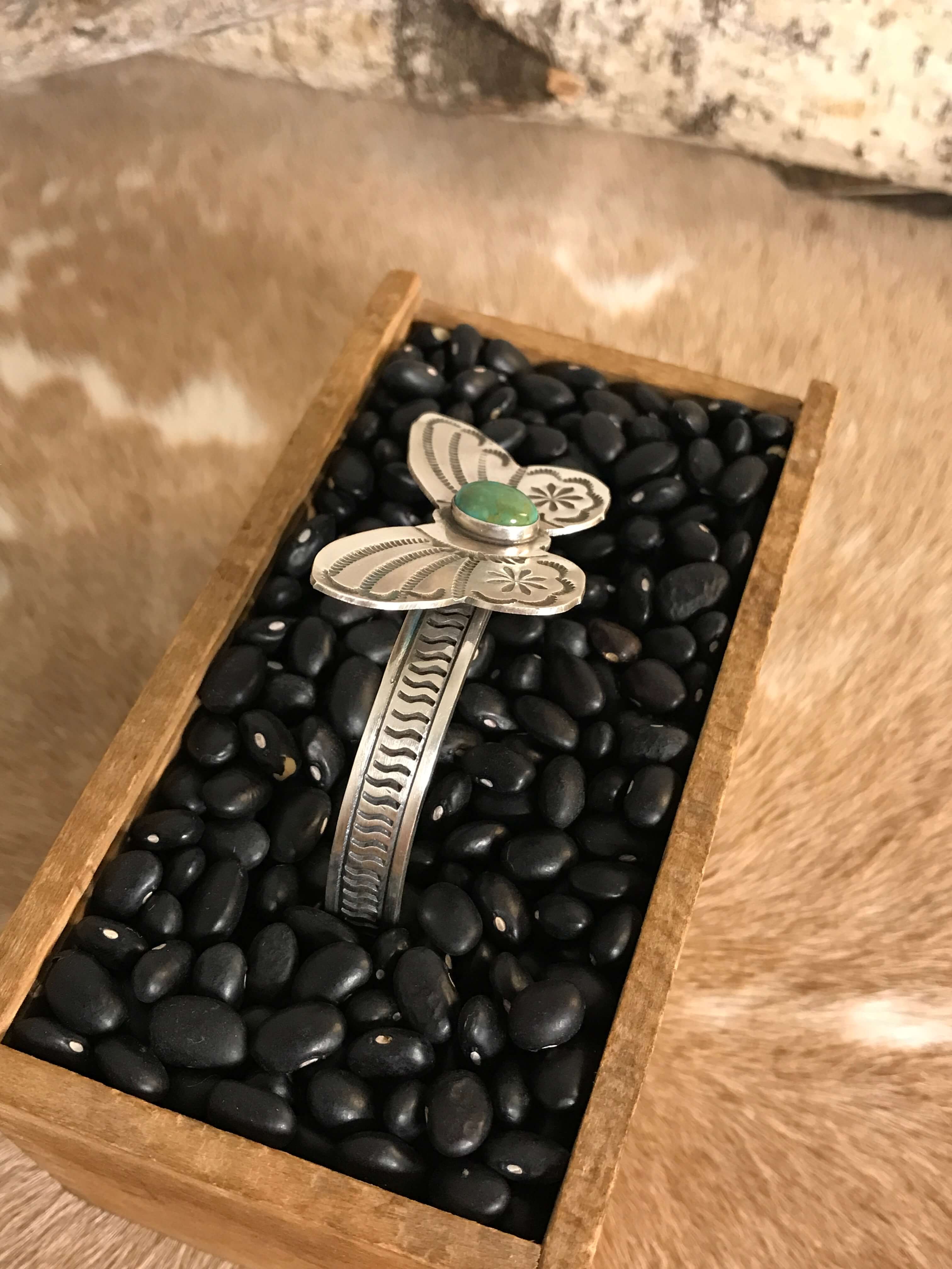 The Turquoise Butterfly Cuff, 5-Bracelets & Cuffs-Calli Co., Turquoise and Silver Jewelry, Native American Handmade, Zuni Tribe, Navajo Tribe, Brock Texas