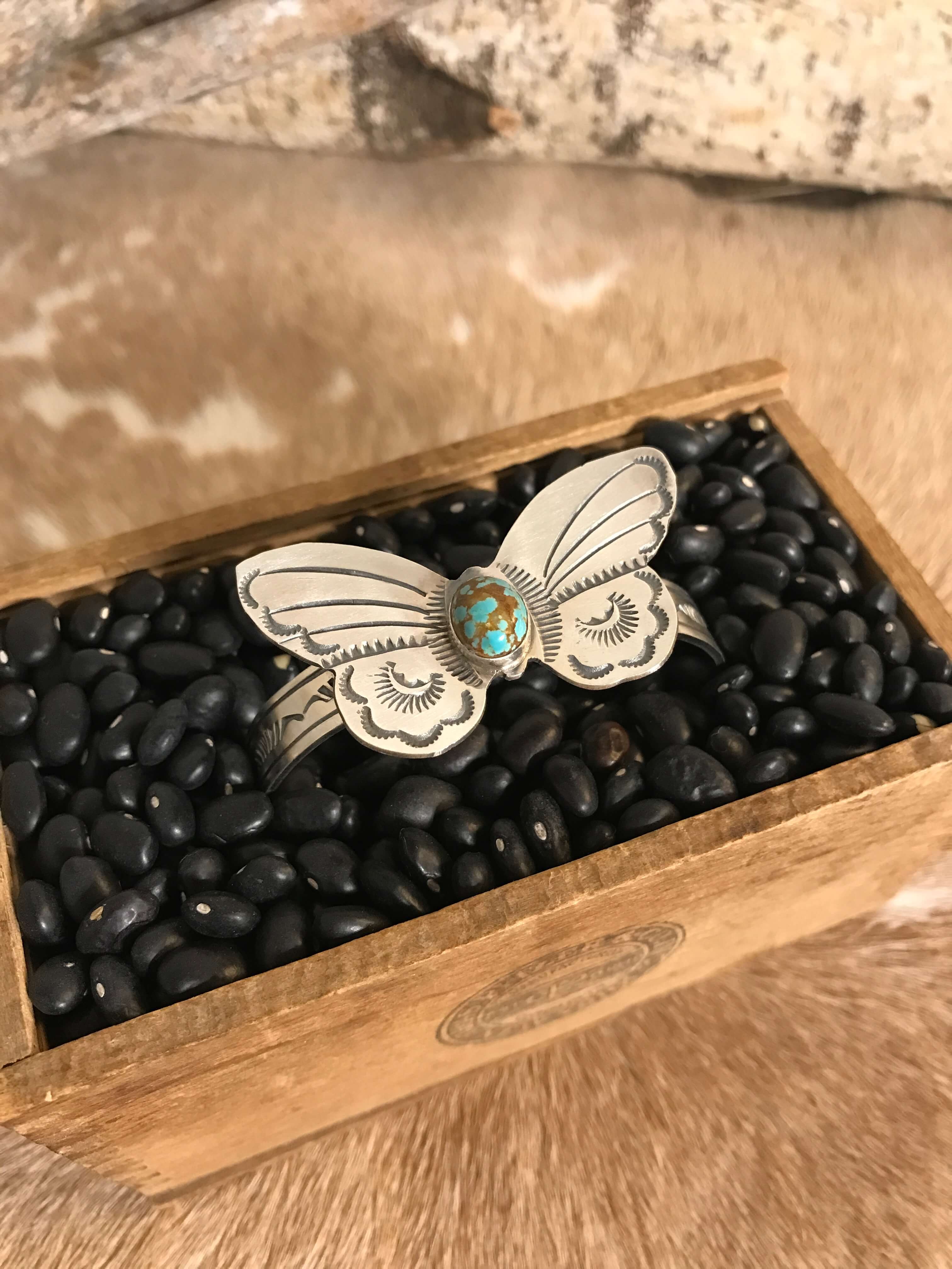 The Turquoise Butterfly Cuff, 6-Bracelets & Cuffs-Calli Co., Turquoise and Silver Jewelry, Native American Handmade, Zuni Tribe, Navajo Tribe, Brock Texas