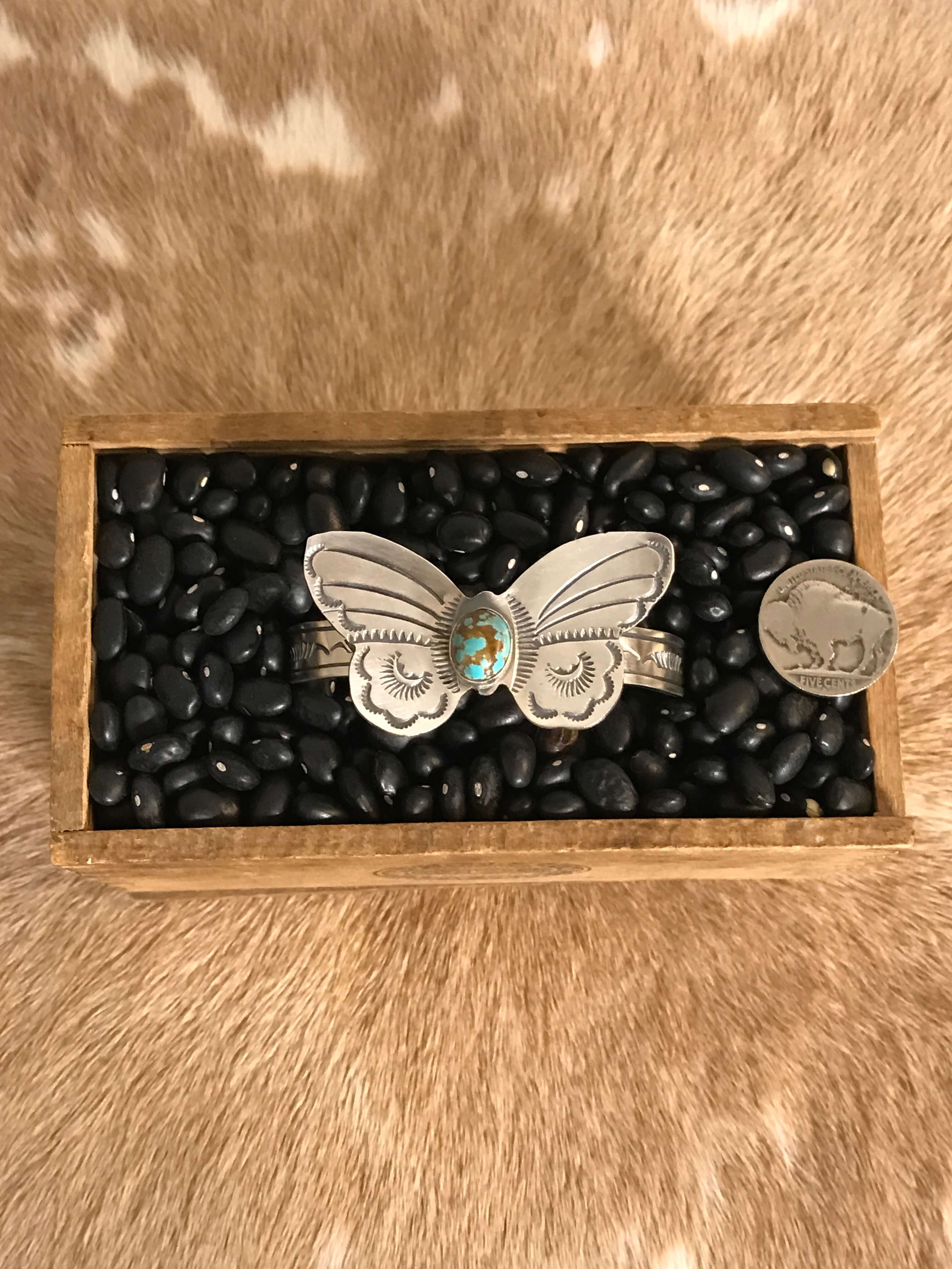 The Turquoise Butterfly Cuff, 6-Bracelets & Cuffs-Calli Co., Turquoise and Silver Jewelry, Native American Handmade, Zuni Tribe, Navajo Tribe, Brock Texas