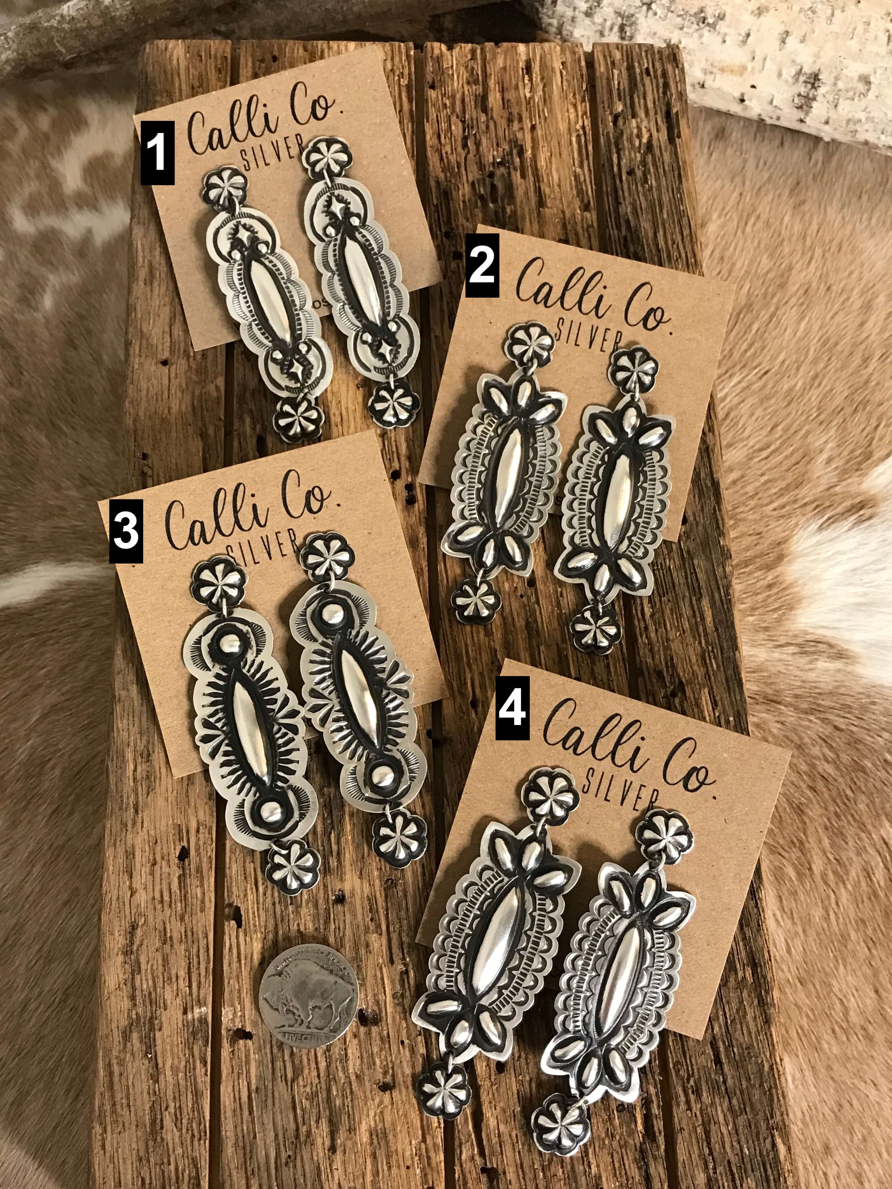 The Waynoka Stamped Earrings-Earrings-Calli Co., Turquoise and Silver Jewelry, Native American Handmade, Zuni Tribe, Navajo Tribe, Brock Texas