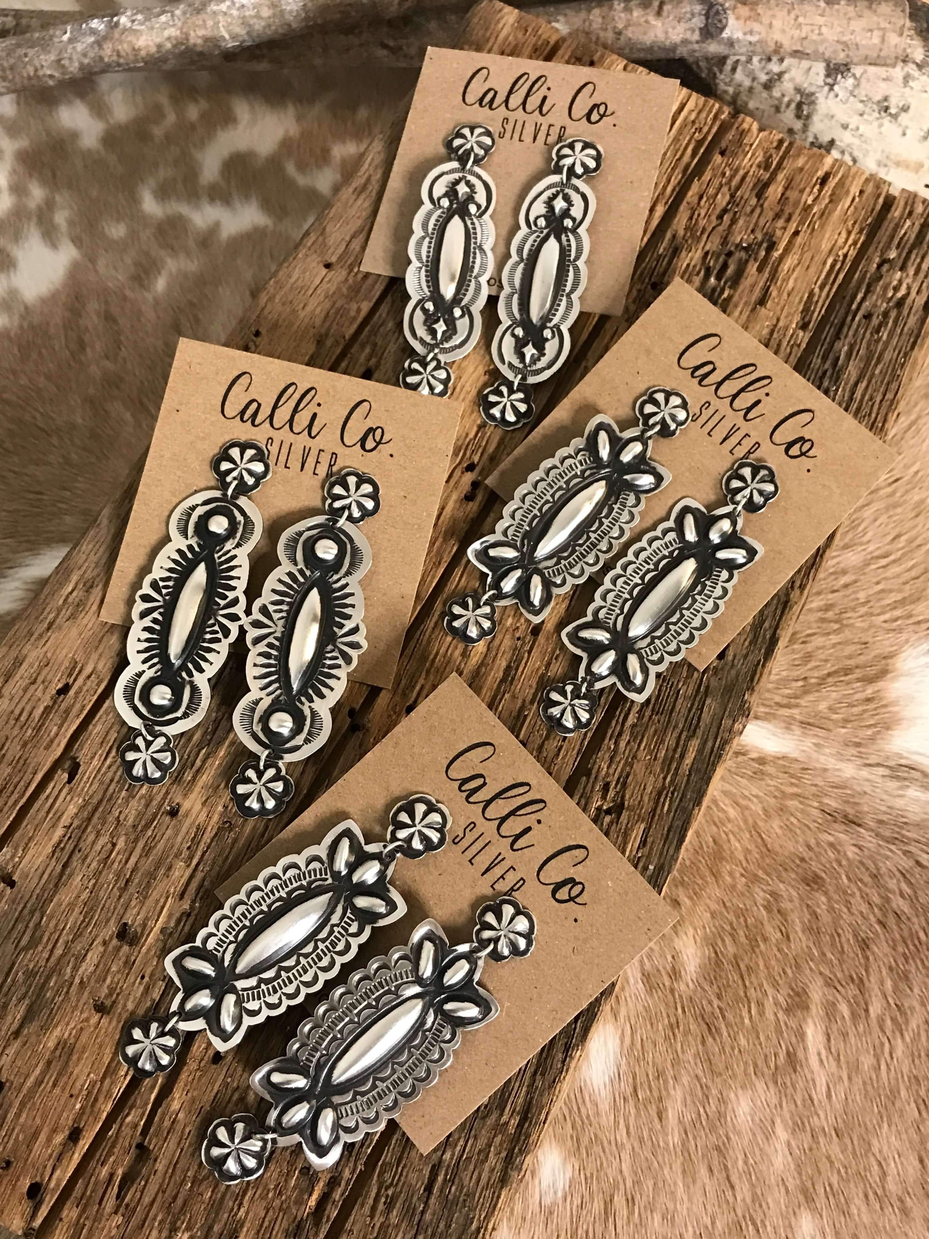 The Waynoka Stamped Earrings-Earrings-Calli Co., Turquoise and Silver Jewelry, Native American Handmade, Zuni Tribe, Navajo Tribe, Brock Texas
