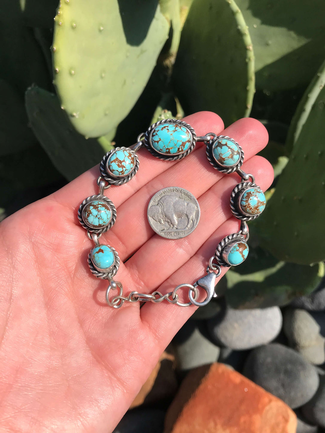 The Kingman Link Bracelet, 4-Bracelets & Cuffs-Calli Co., Turquoise and Silver Jewelry, Native American Handmade, Zuni Tribe, Navajo Tribe, Brock Texas