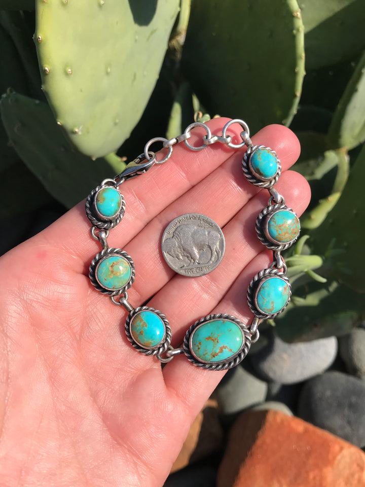 The Kingman Link Bracelet, 5-Bracelets & Cuffs-Calli Co., Turquoise and Silver Jewelry, Native American Handmade, Zuni Tribe, Navajo Tribe, Brock Texas
