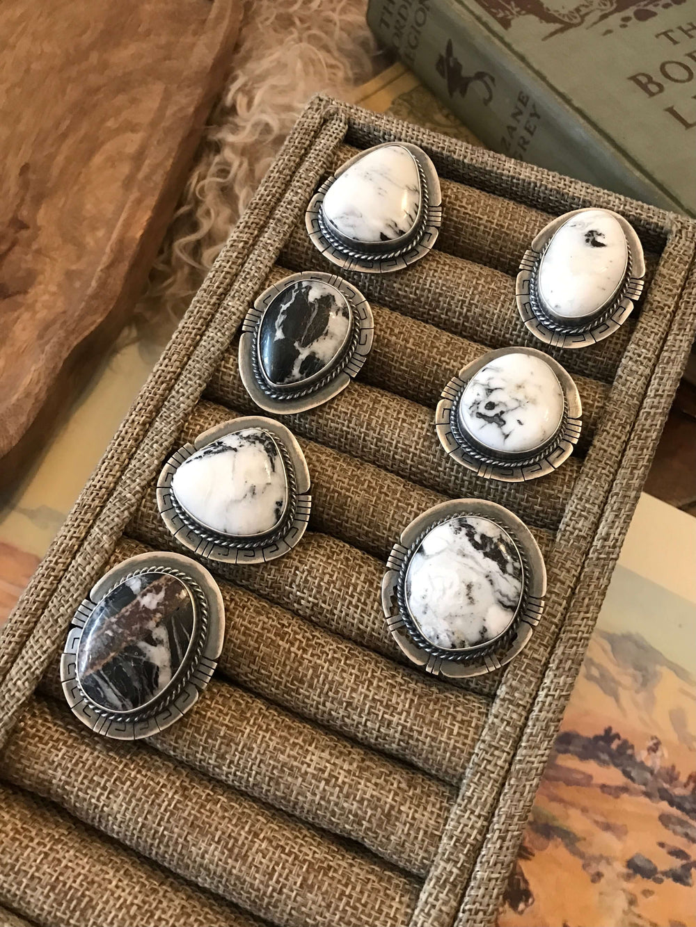 The Willa White Buffalo Rings-Rings-Calli Co., Turquoise and Silver Jewelry, Native American Handmade, Zuni Tribe, Navajo Tribe, Brock Texas