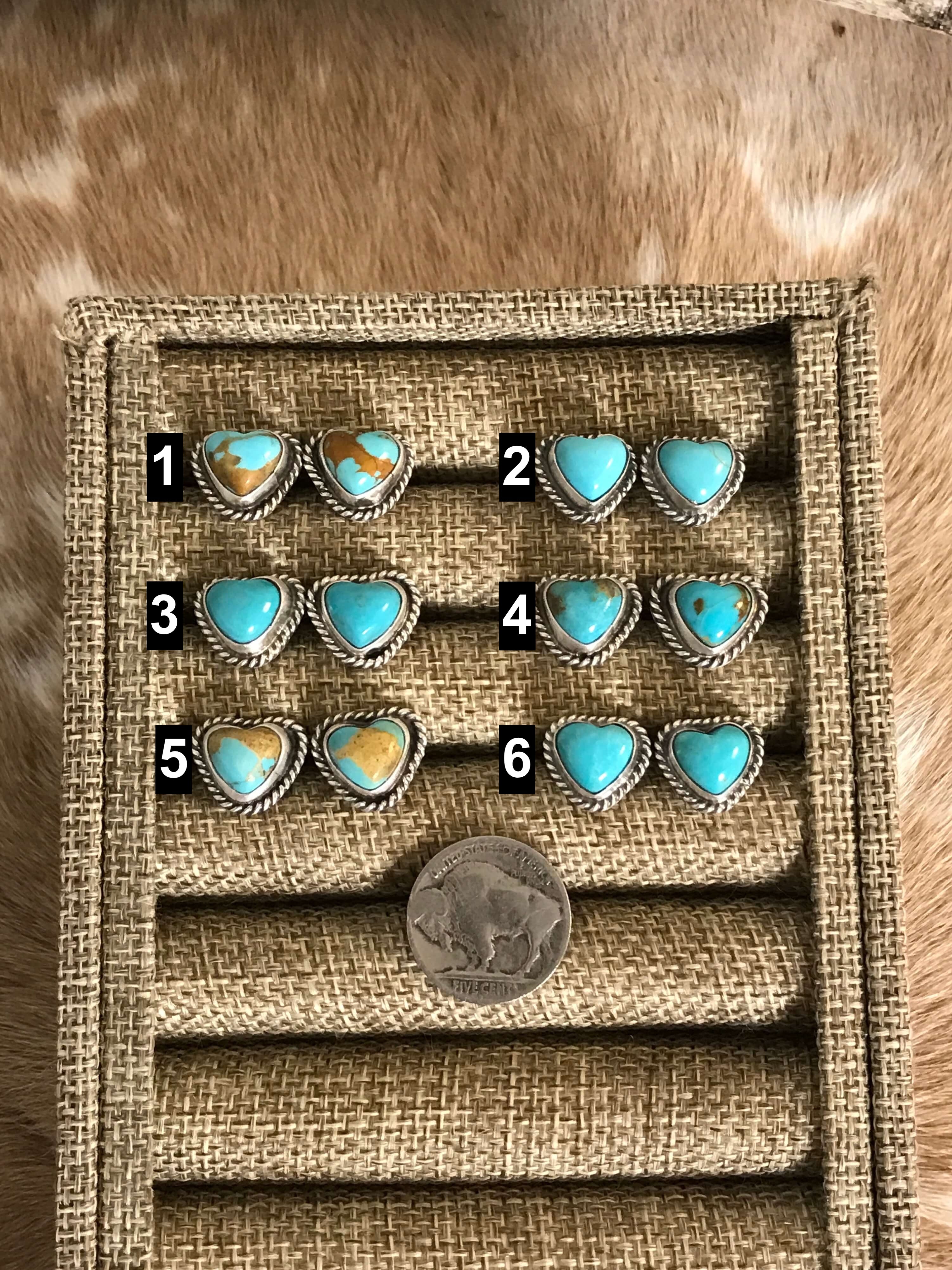 The Paonia Heart Studs-Earrings-Calli Co., Turquoise and Silver Jewelry, Native American Handmade, Zuni Tribe, Navajo Tribe, Brock Texas