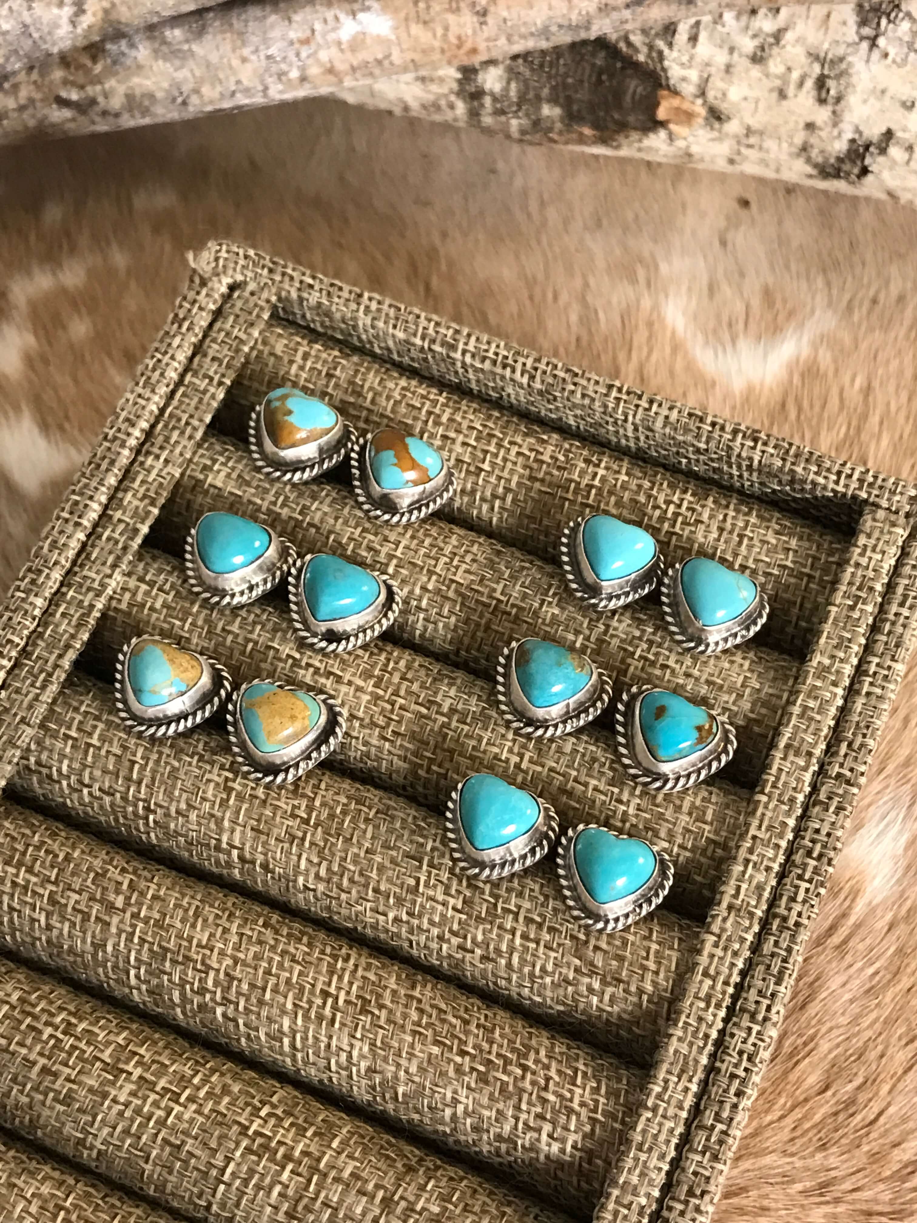 The Paonia Heart Studs-Earrings-Calli Co., Turquoise and Silver Jewelry, Native American Handmade, Zuni Tribe, Navajo Tribe, Brock Texas