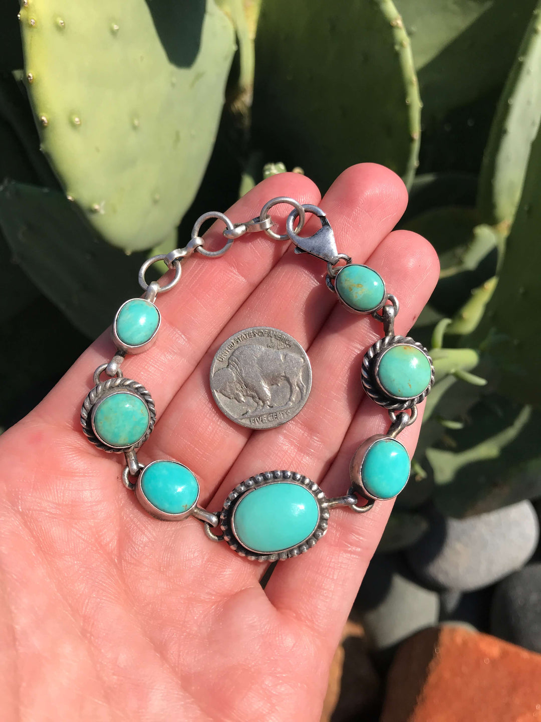 The Kingman Link Bracelet, 3-Bracelets & Cuffs-Calli Co., Turquoise and Silver Jewelry, Native American Handmade, Zuni Tribe, Navajo Tribe, Brock Texas