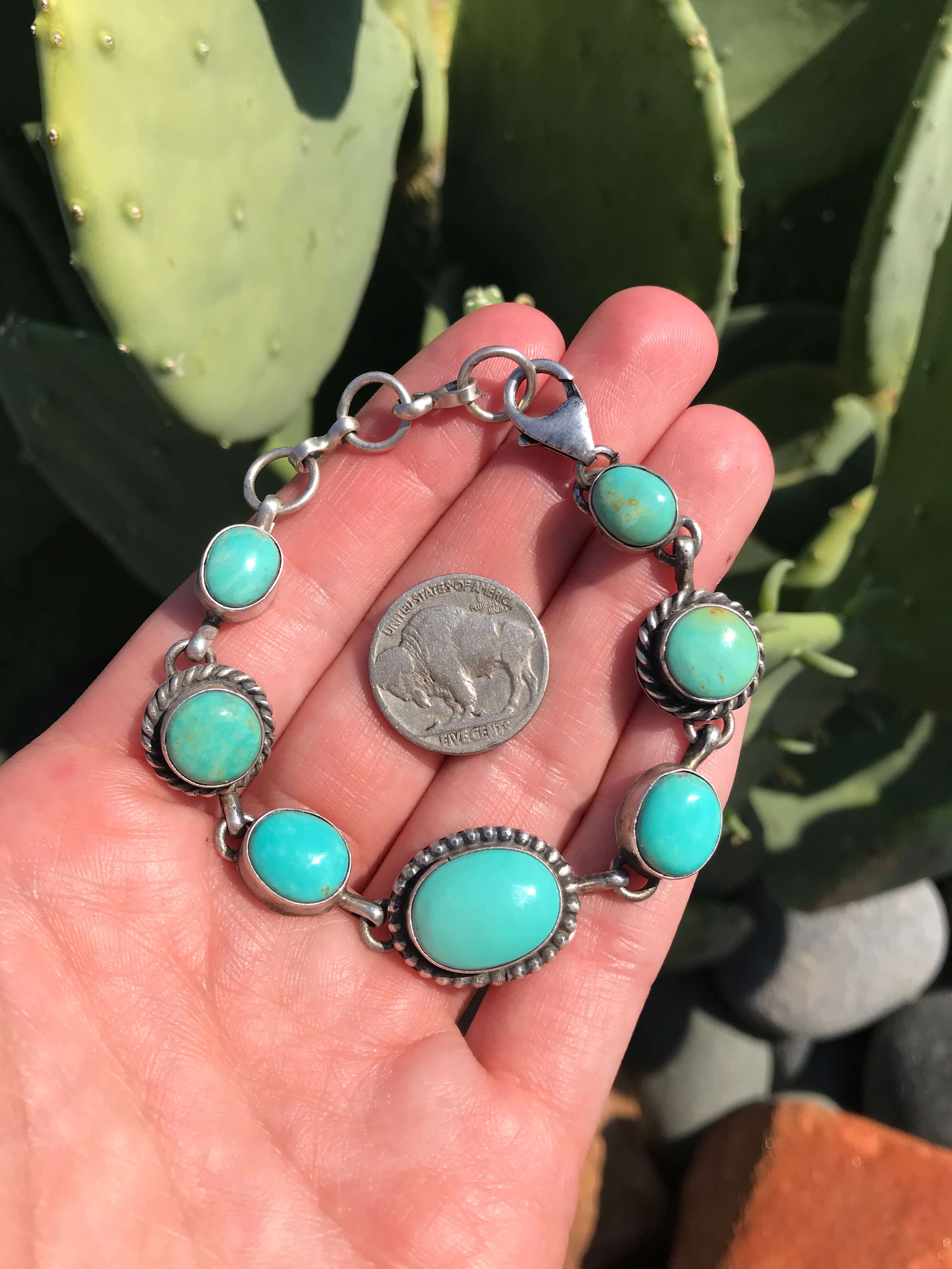 The Kingman Link Bracelet, 3-Bracelets & Cuffs-Calli Co., Turquoise and Silver Jewelry, Native American Handmade, Zuni Tribe, Navajo Tribe, Brock Texas