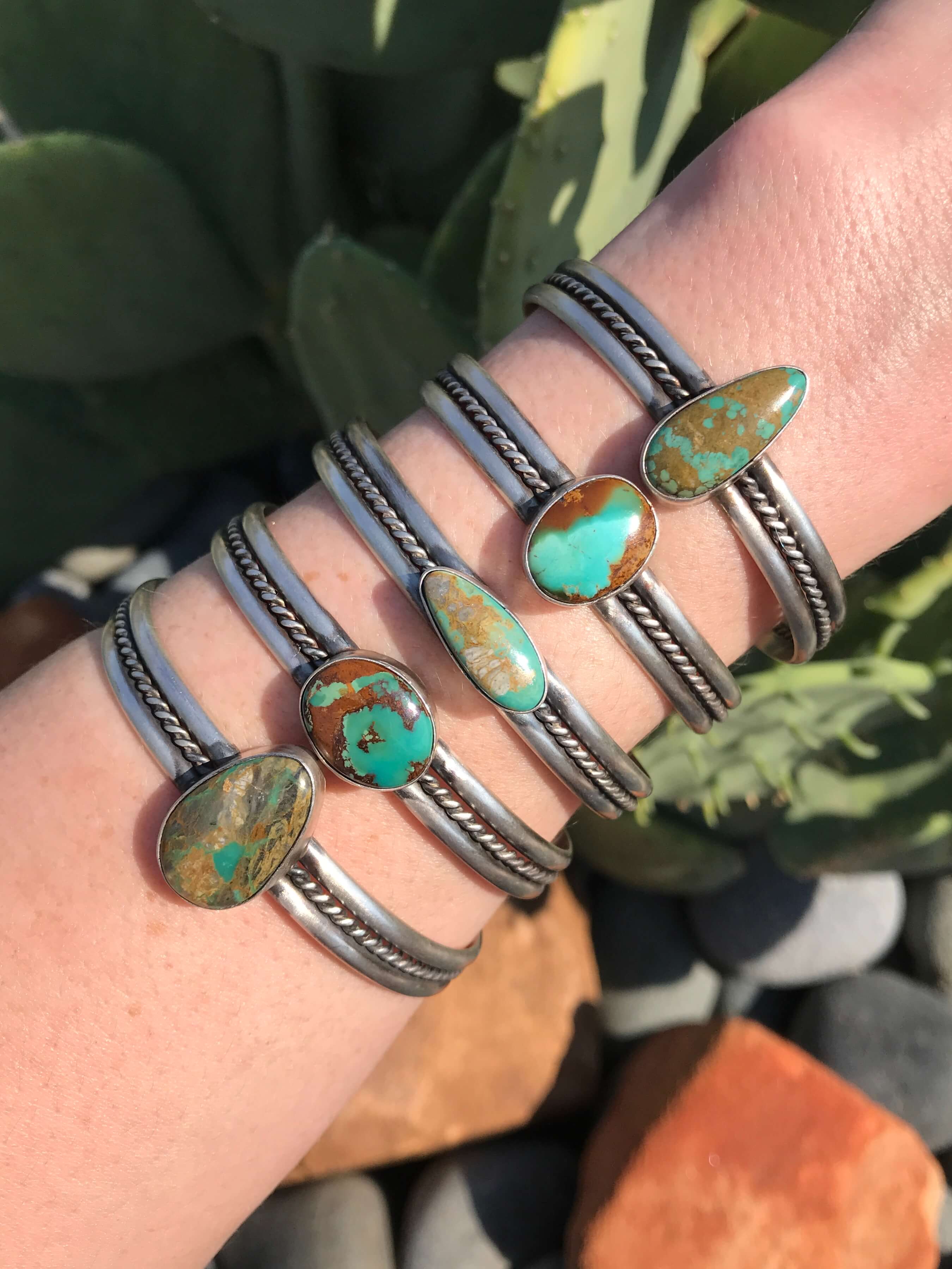 The Jarrell Cuffs-Bracelets & Cuffs-Calli Co., Turquoise and Silver Jewelry, Native American Handmade, Zuni Tribe, Navajo Tribe, Brock Texas