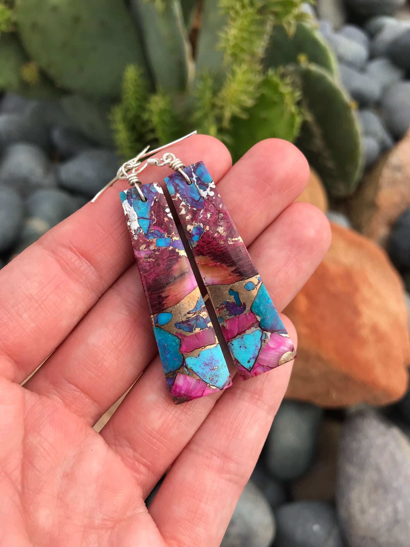 The Dahlia Slab Earrings, 5-Earrings-Calli Co., Turquoise and Silver Jewelry, Native American Handmade, Zuni Tribe, Navajo Tribe, Brock Texas