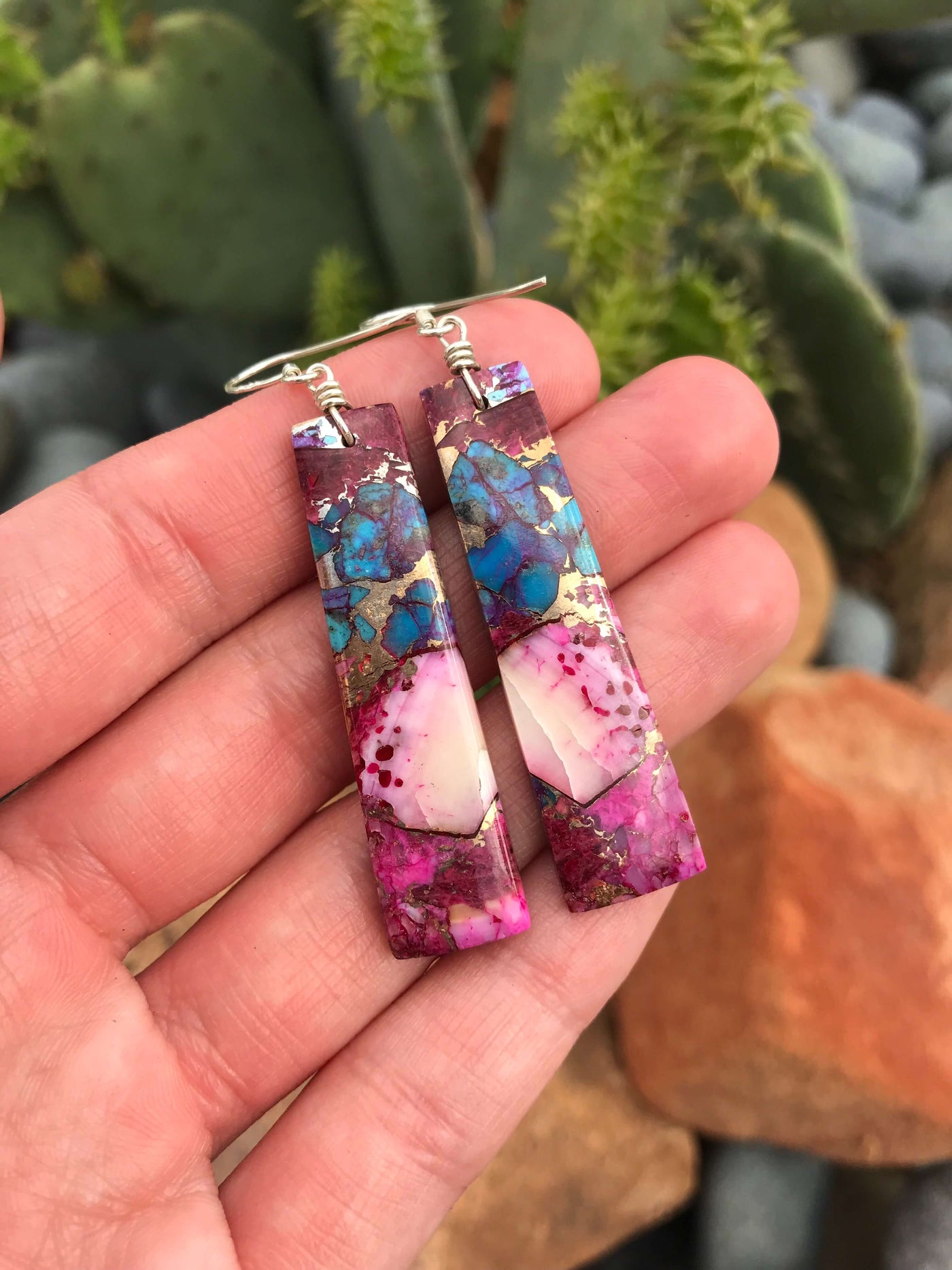 The Dahlia Slab Earrings, 2-Earrings-Calli Co., Turquoise and Silver Jewelry, Native American Handmade, Zuni Tribe, Navajo Tribe, Brock Texas