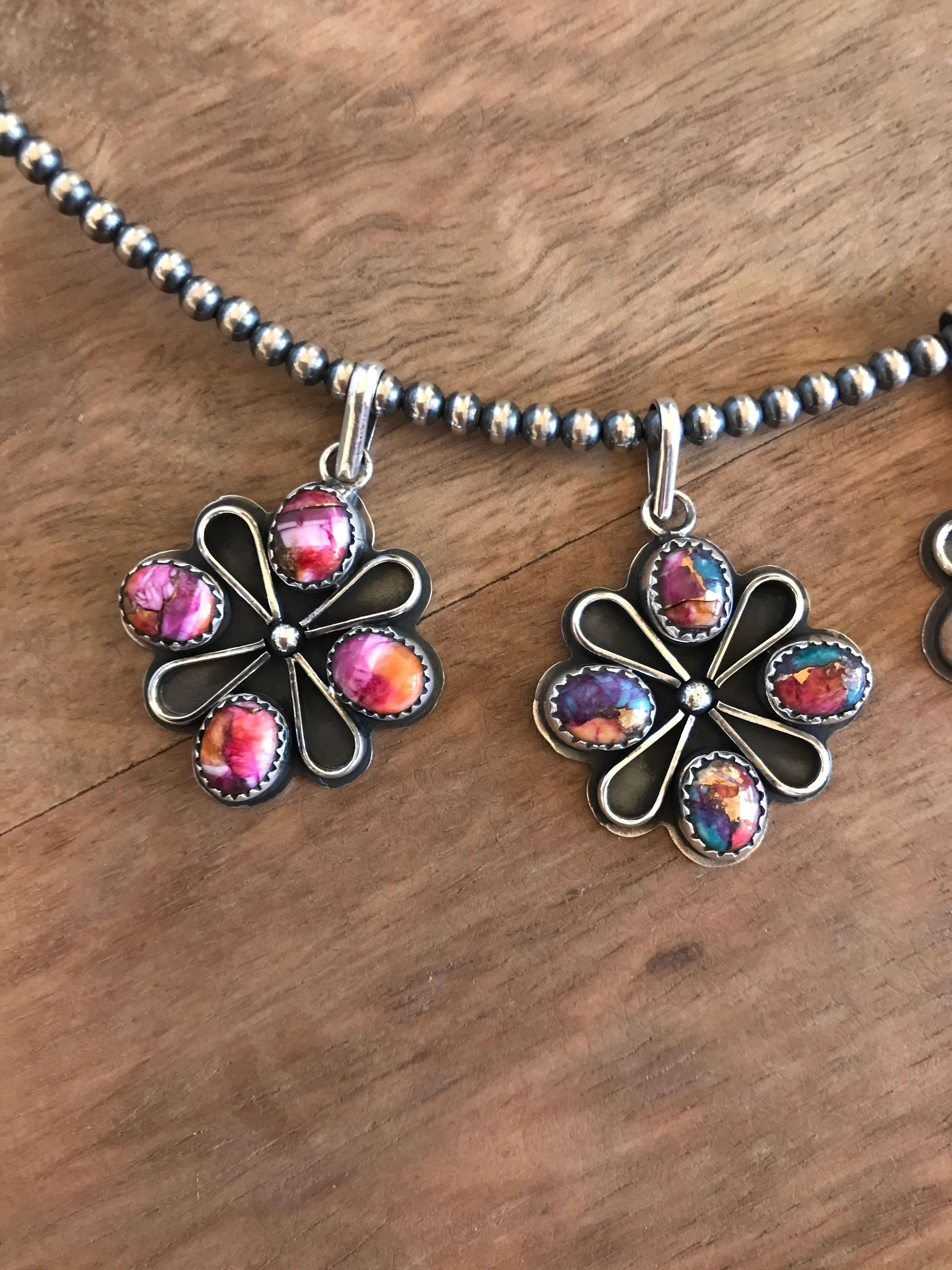 The Campo Dahlia Pendant-Pendants-Calli Co., Turquoise and Silver Jewelry, Native American Handmade, Zuni Tribe, Navajo Tribe, Brock Texas